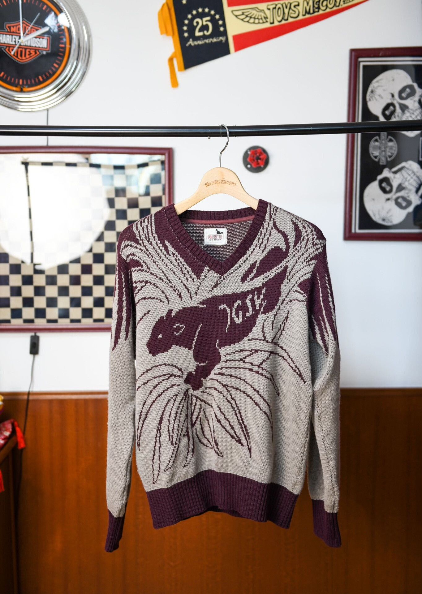 Gangster Doodles Gangsterville Knit Sweater in Maroon Size US M / EU 48-50 / 2 - 1 Thumbnail