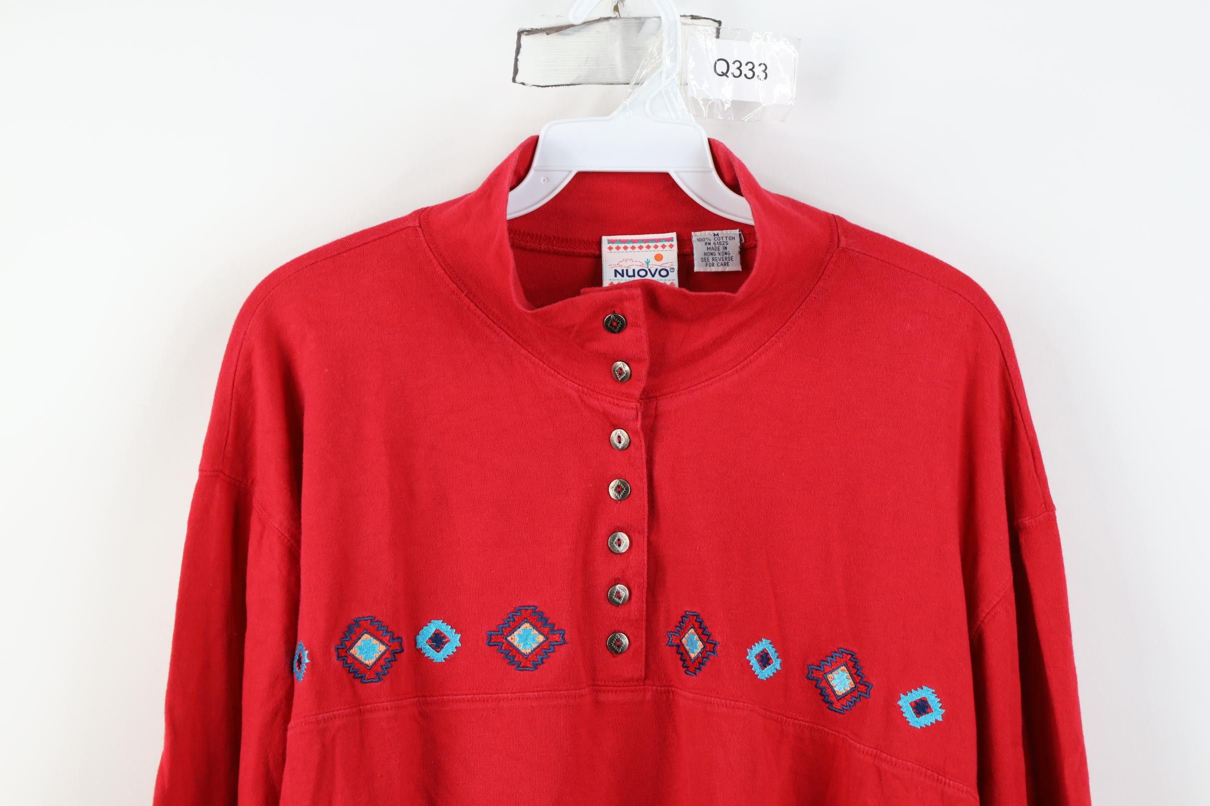 Vintage Vintage 90s Rockabilly Cowgirl Henley T-Shirt Red Cotton Size M / US 6-8 / IT 42-44 - 2 Thumbnail