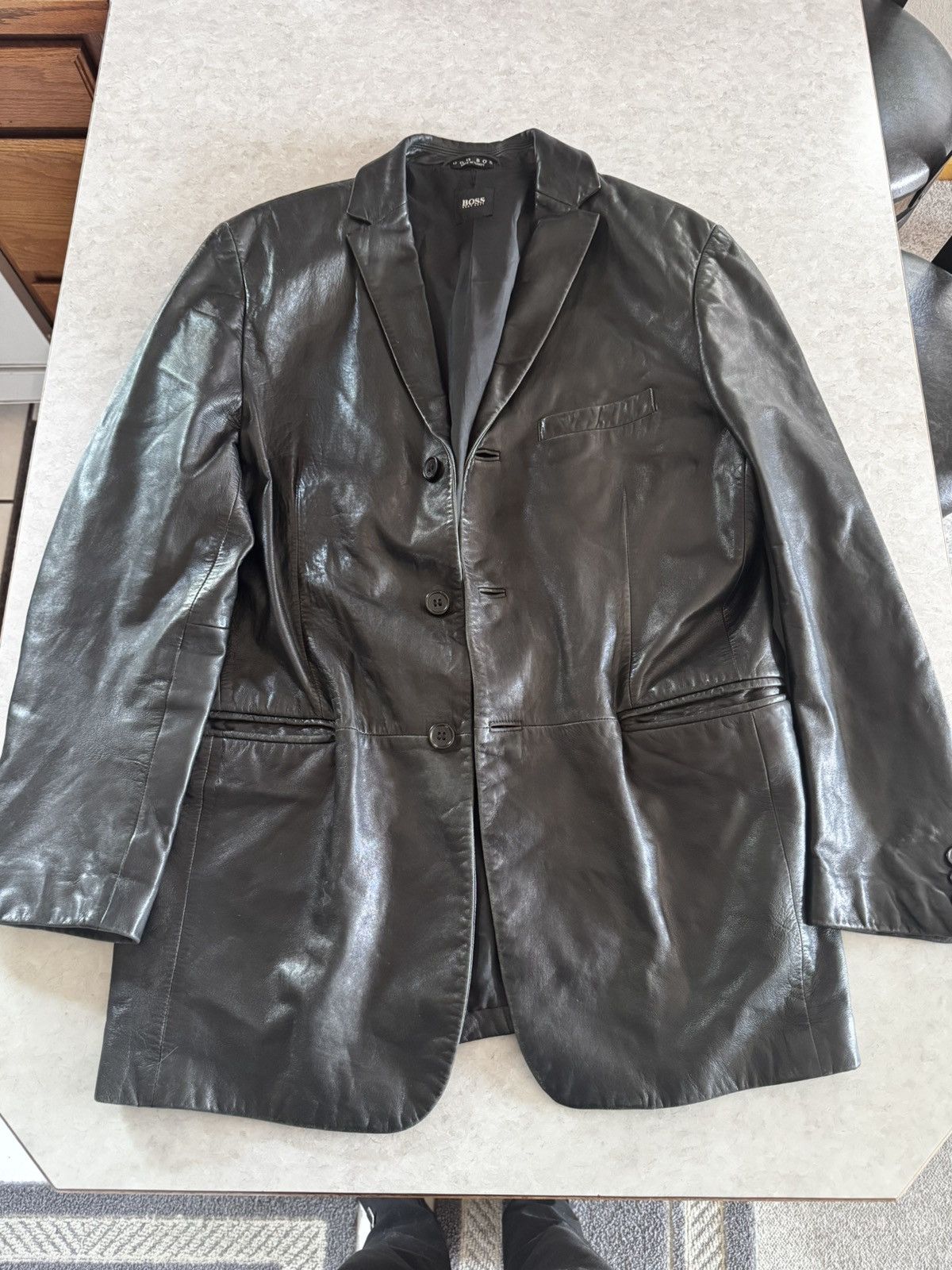 Hugo Boss Hugo Boss 3-Button Lambskin Leather Blazer Jacket (46R) Size US XL / EU 56 / 4 - 1 Thumbnail