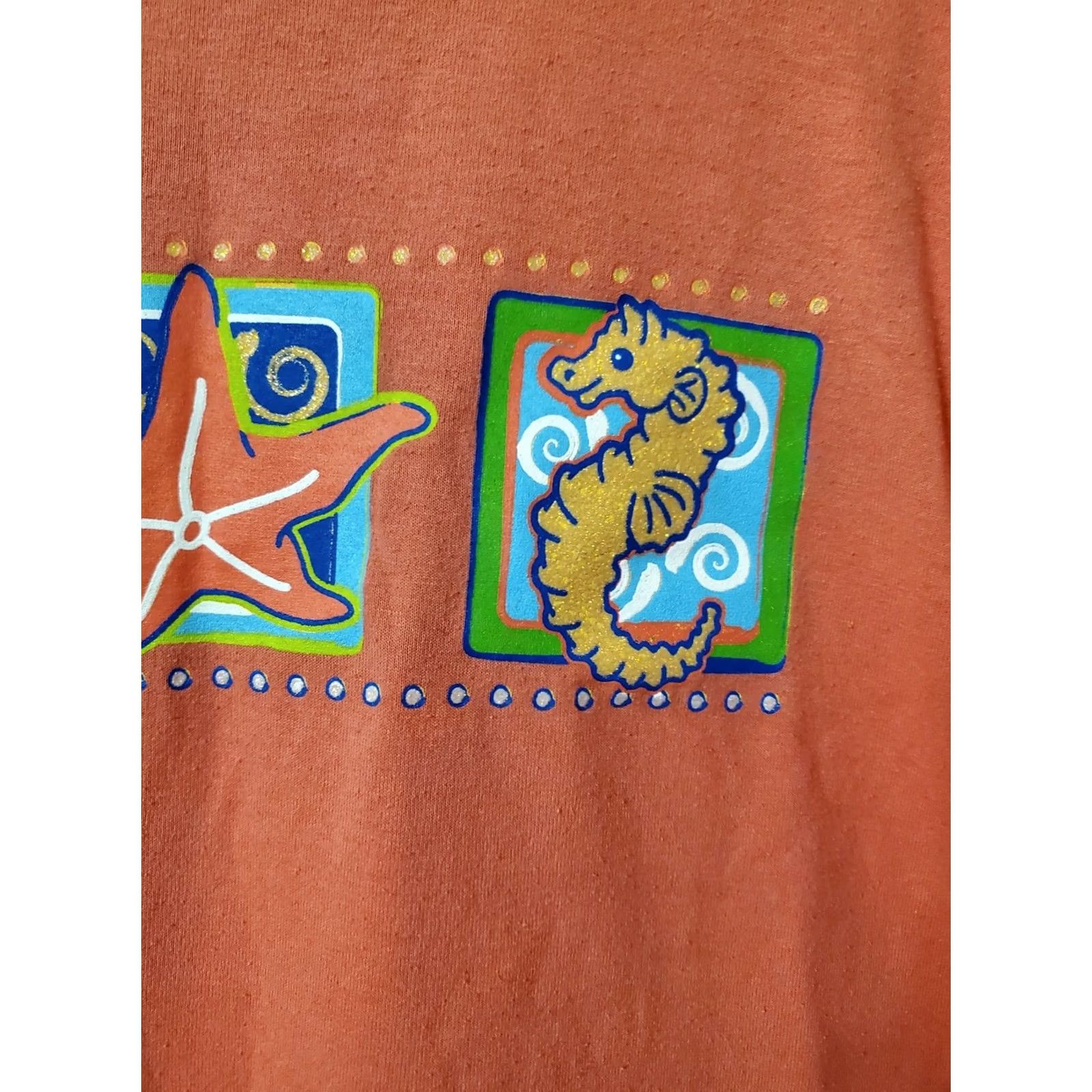 Vintage VINTAGE Bobbie Brooks Shirt Women's Orange Short Sleeve Round Neck Casual 90s Beach Marine Graphic Print Basic Knit Cotton-Polyester BB556 Size S / US 4 / IT 40 - 2 Thumbnail