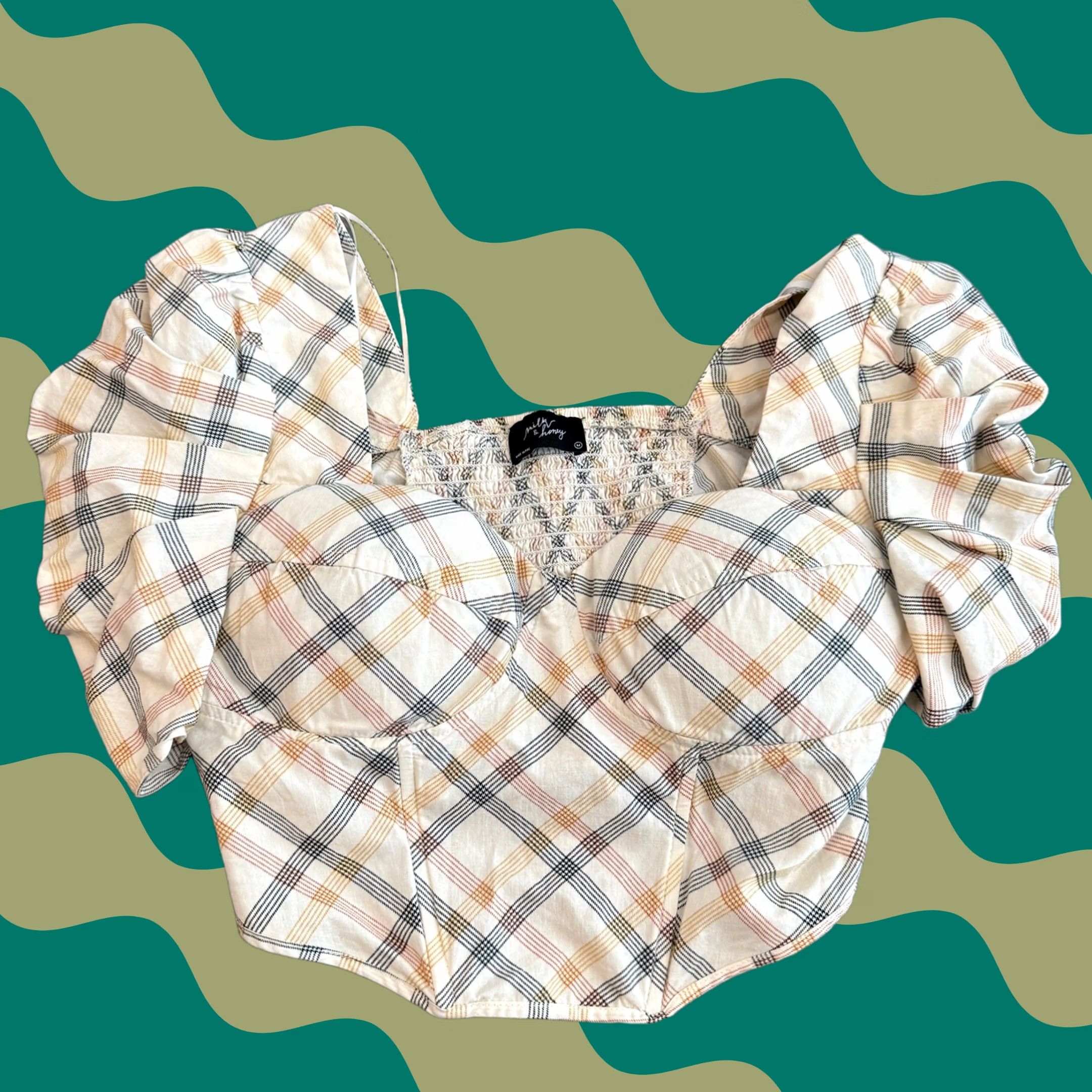 Vintage VINTAGE Milk & Honey Preppy Coquette Plaid Flutter Sleeve Fitted Top M Blouse Women White Size M / US 6-8 / IT 42-44 - 1 Thumbnail