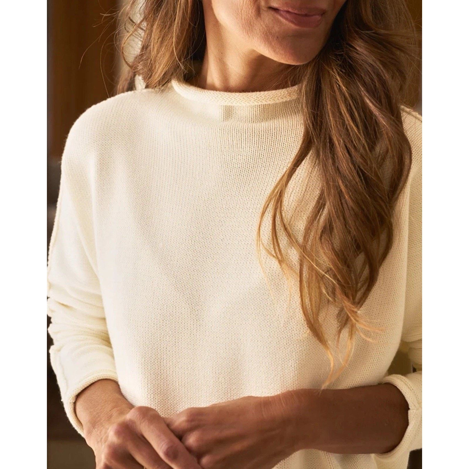 Frank & Eileen frank eileen Monterey Rolled Funnel Neck Sweater Cream Knit Size L / US 10 / IT 46 - 1 Thumbnail