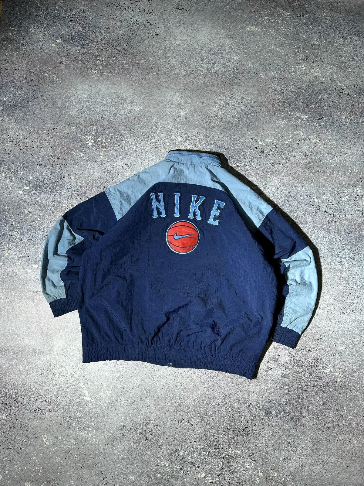 image of Nike Nylon Jacket Retro 90’S Ball Swoosh Logo in Blue, Men's (Size XL)