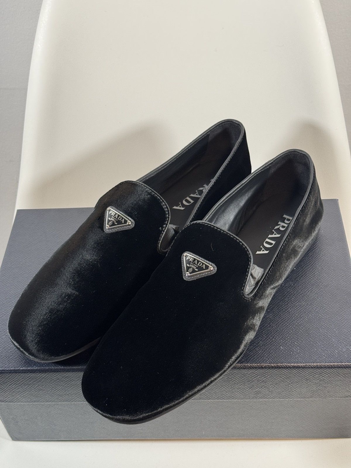 Designer × Prada Prada Black Velvet Loafers New in Box Size US 12 / EU 45 - 1 Thumbnail