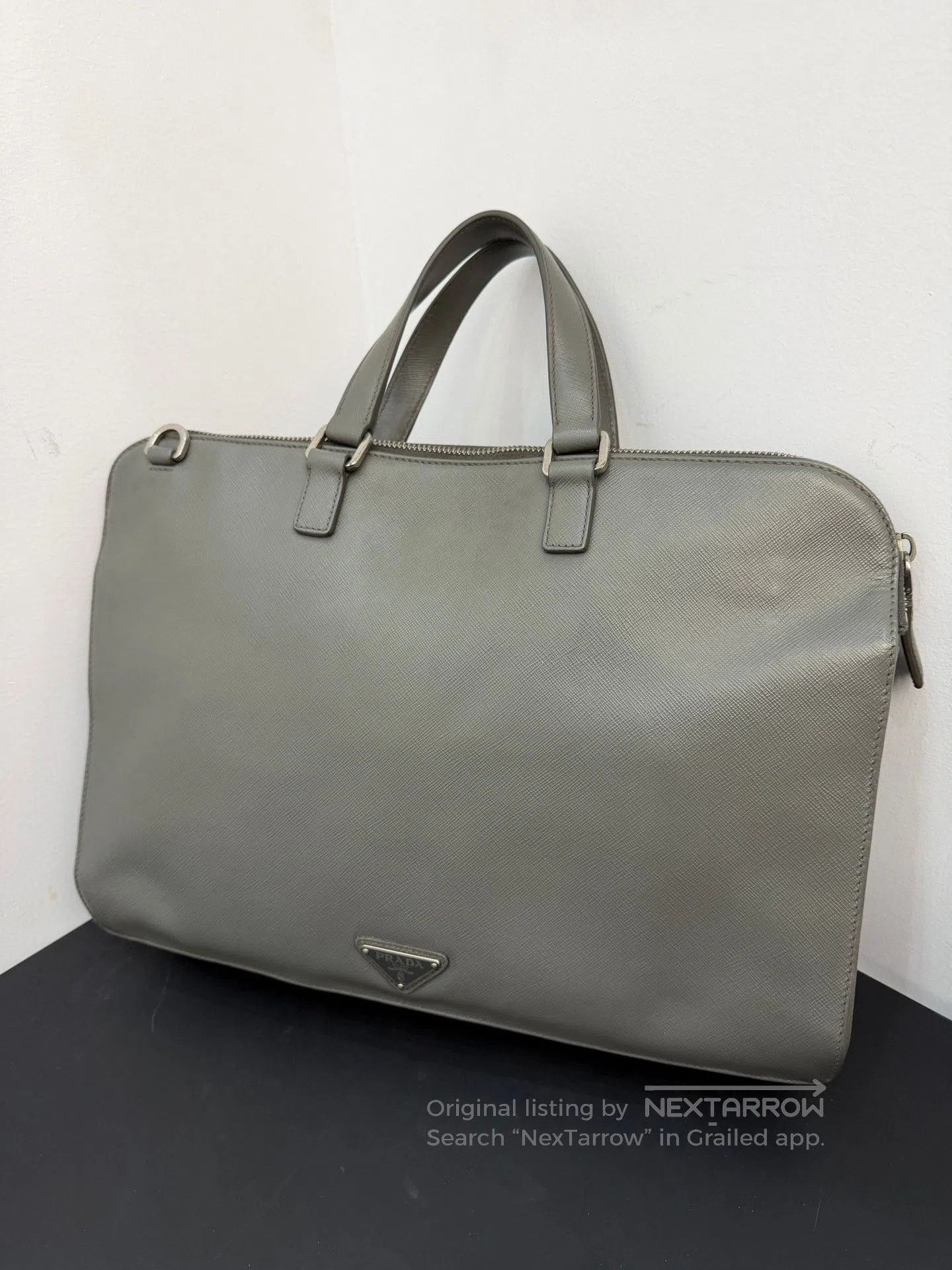 Prada Prada Men's Gray Cross-Grain Leather Briefcase. Size ONE SIZE - 2 Thumbnail