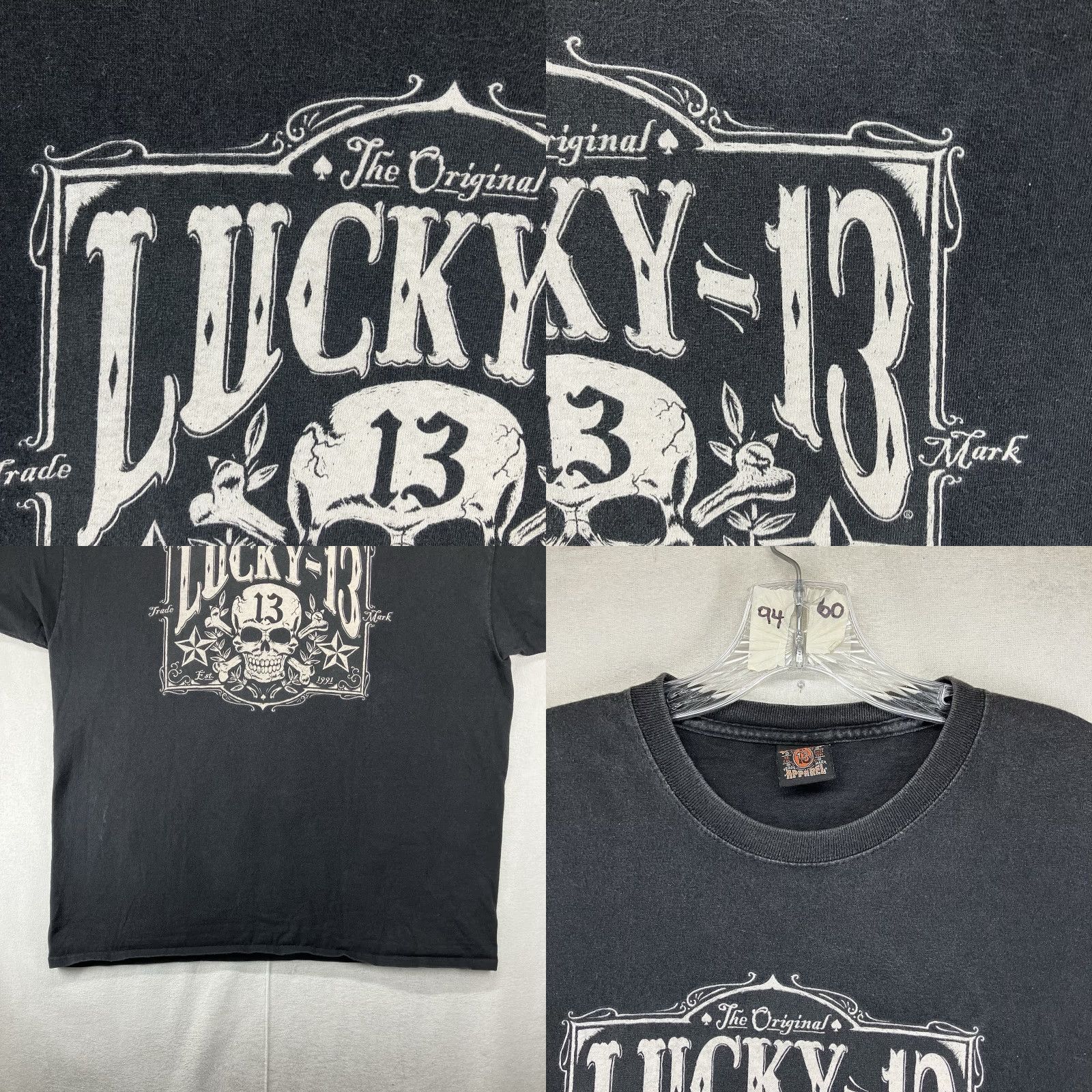 Vintage VINTAGE Lucky 13 T-Shirt Mens Oversized Black Cotton Crew Neck Short Sleeve Skull Logo Graphic Print 90s Biker Rock Punk Retro 2000s Size US L / EU 52-54 / 3 - 8 Thumbnail