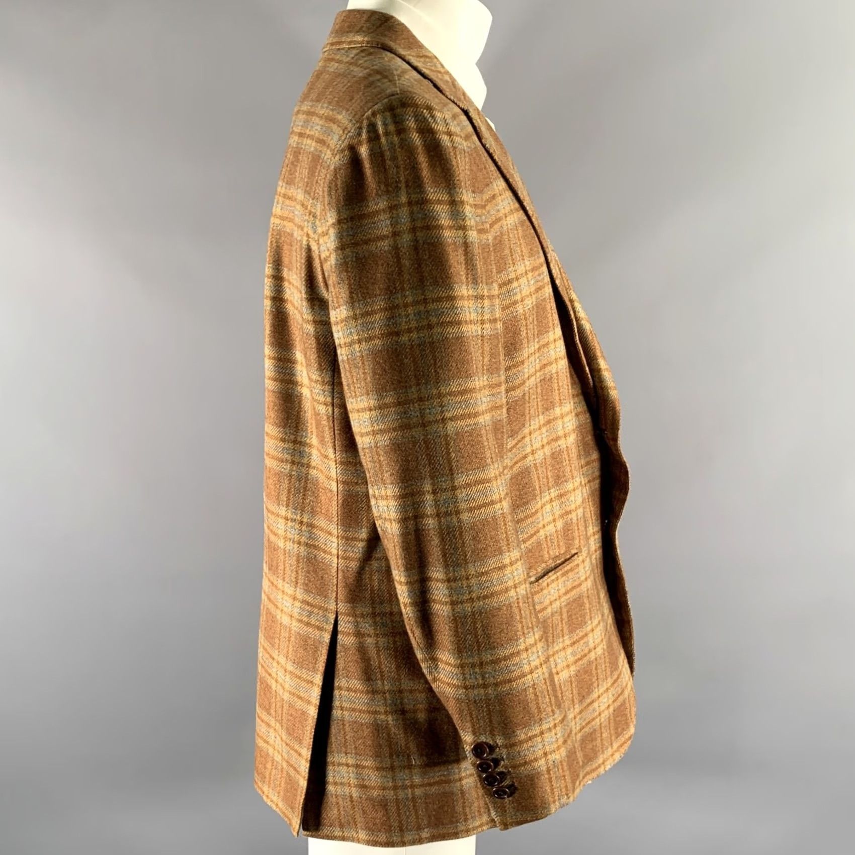 Camel BORRELLI Brown Camel Plaid Cashmere Sport Coat 44 Mens Size US S / EU 44-46 / 1 - 3 Thumbnail