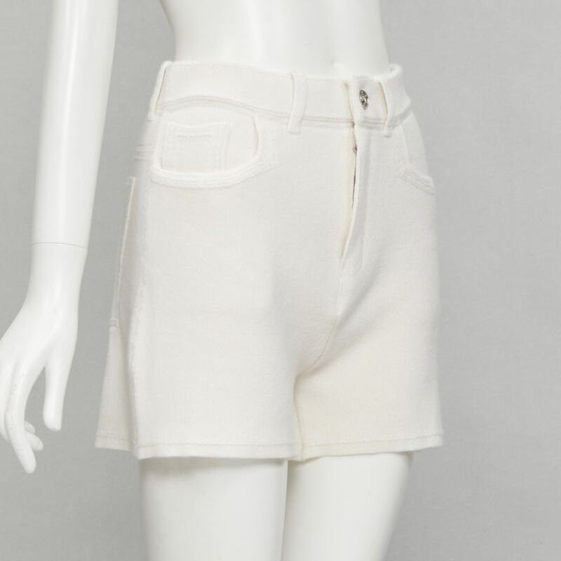new BARRIE Denim Suit cashmere cotton knit ivory shorts M
