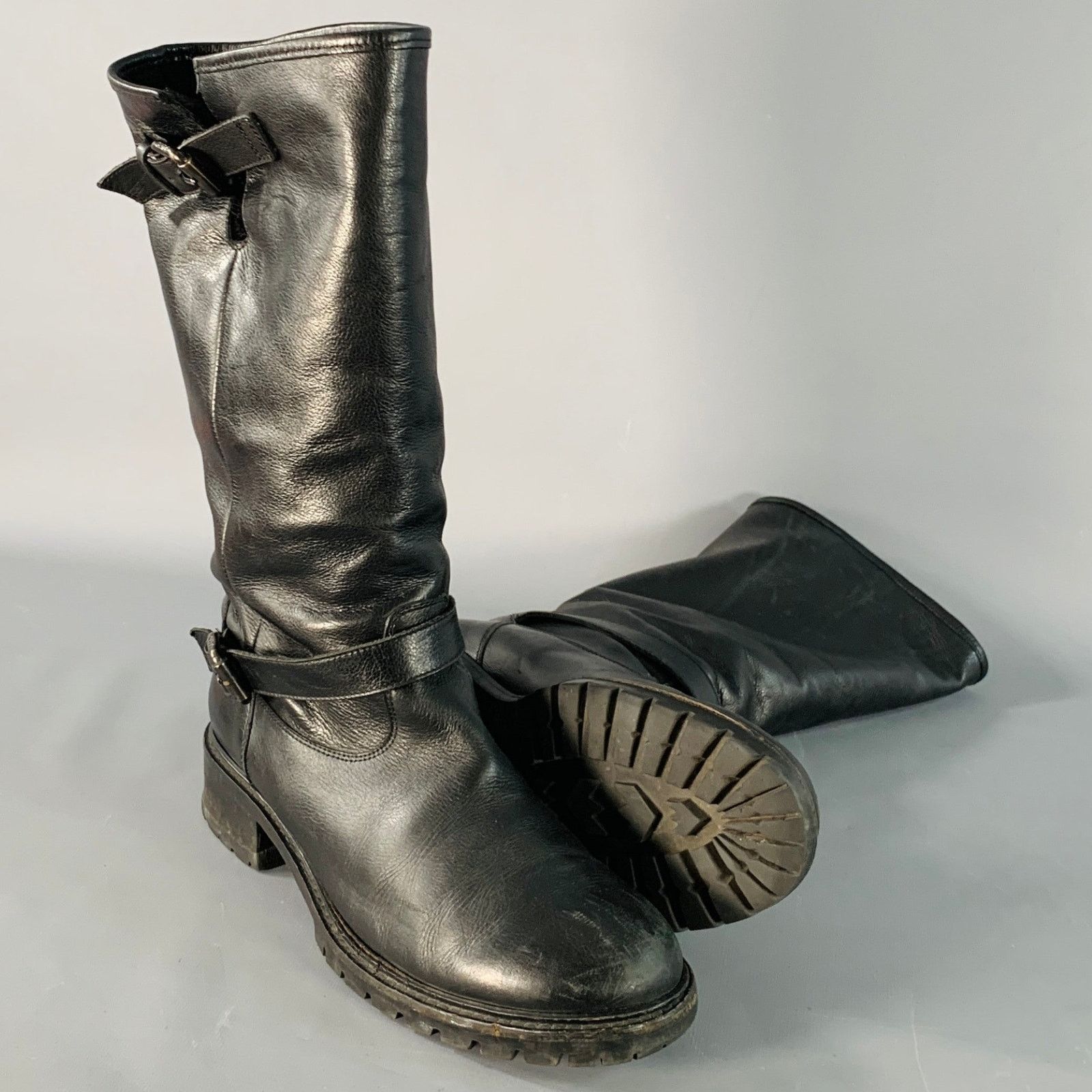 Fendi FENDI 9 Black Leather Shearling Lined Pull On Buckle Boots Size US 9 / EU 42 - 5 Thumbnail