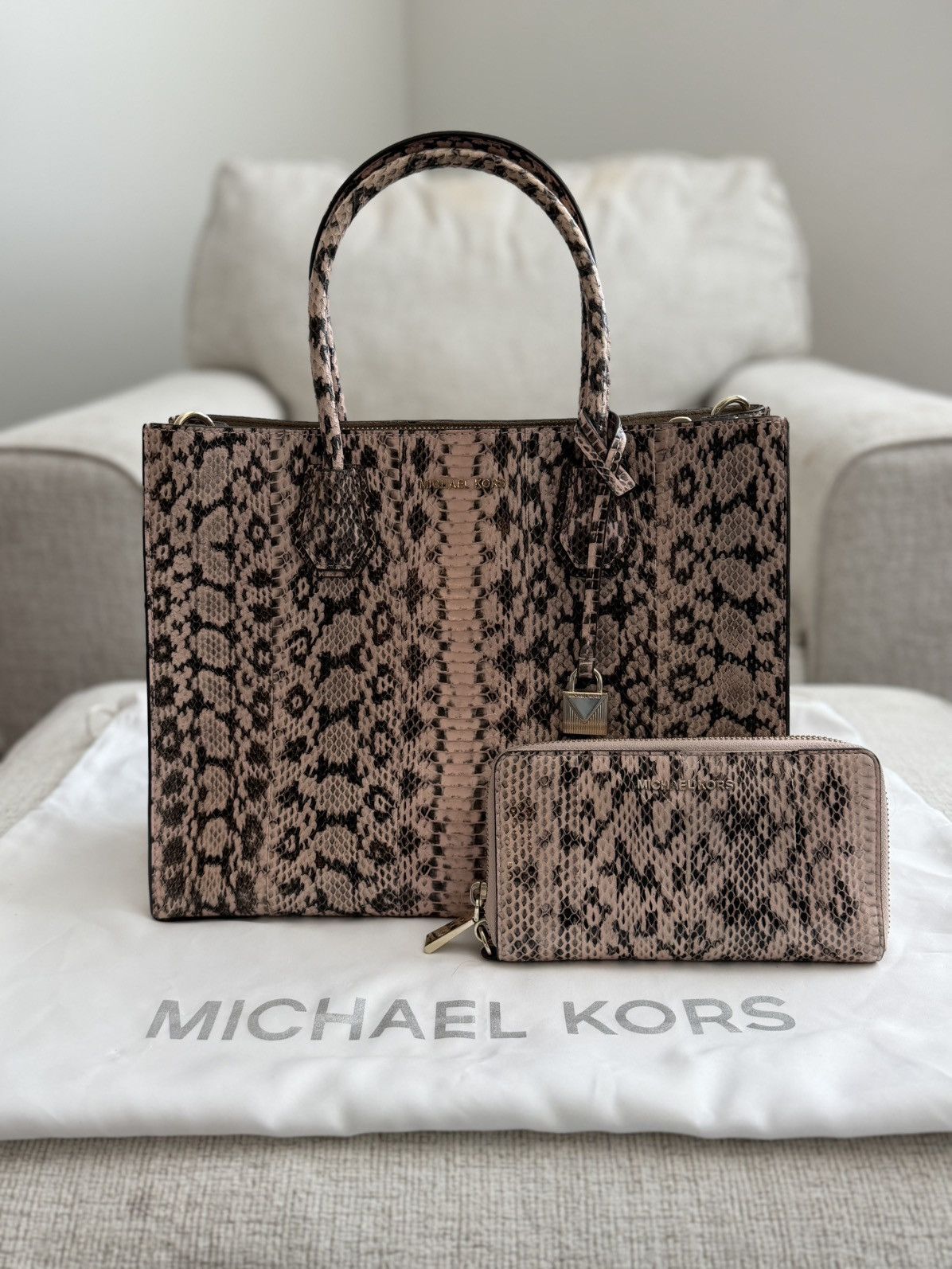 Michael Kors Michael Kors Genuine Snakeskin Mercer and Wallet Size ONE SIZE - 1 Thumbnail