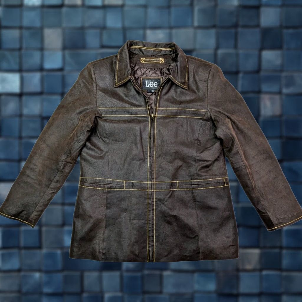 Lee VINTAGE Lee Leather Quilt Lined Jacket Womens L Brown Yellow Accent EUC Jacket Size L / US 10 / IT 46 - 1 Thumbnail