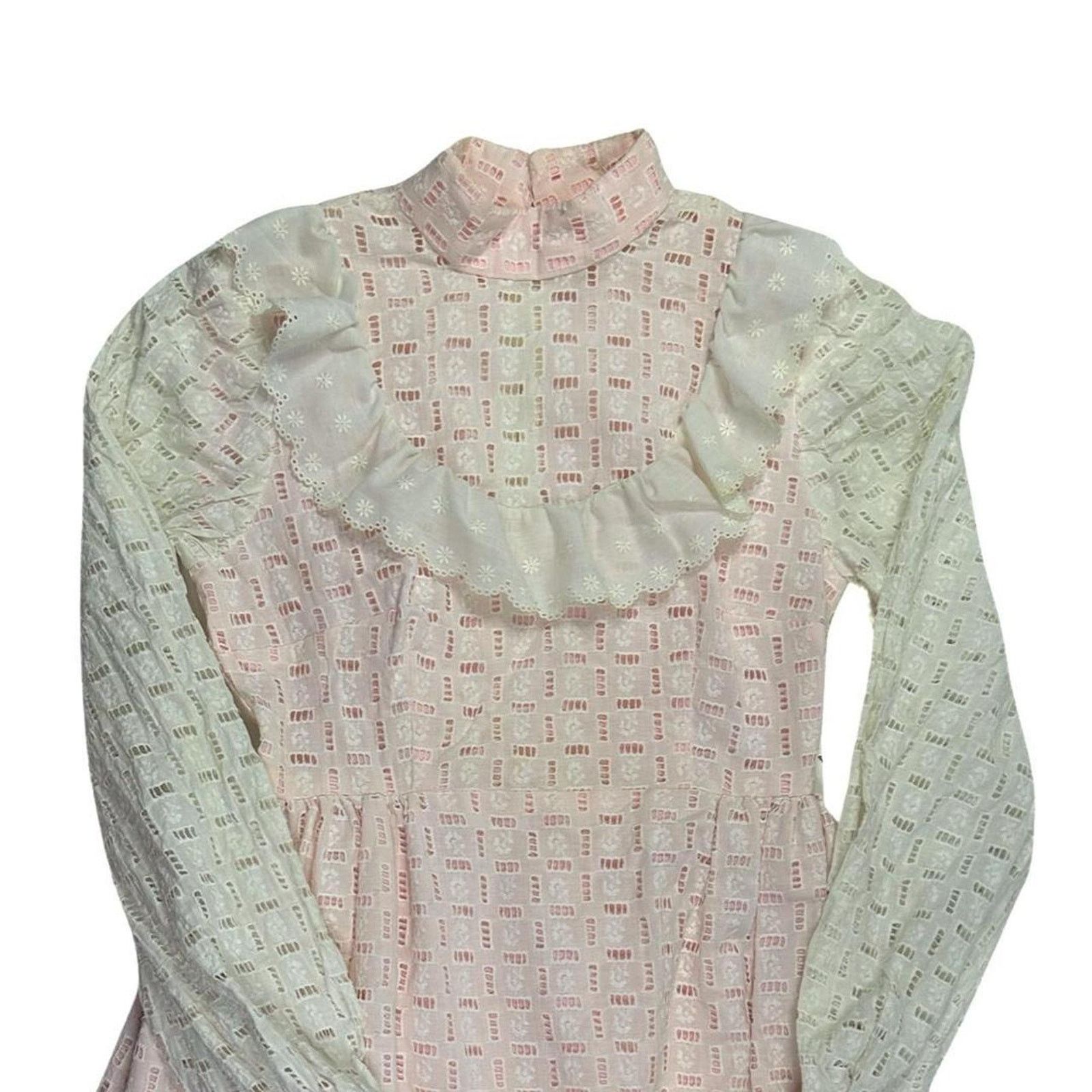 Vintage 70s vintage prairie dress pink white lace victorian Size S / US 4 / IT 40 - 3 Thumbnail