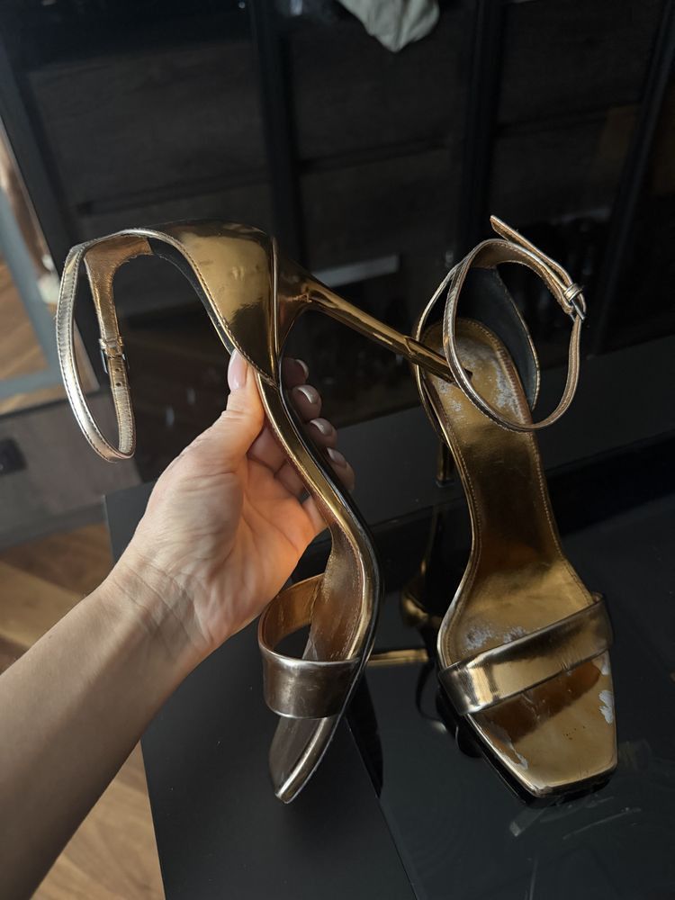 Saint Laurent Paris Saint Laurent Gold Heels Size US 6 / IT 36 - 3 Thumbnail