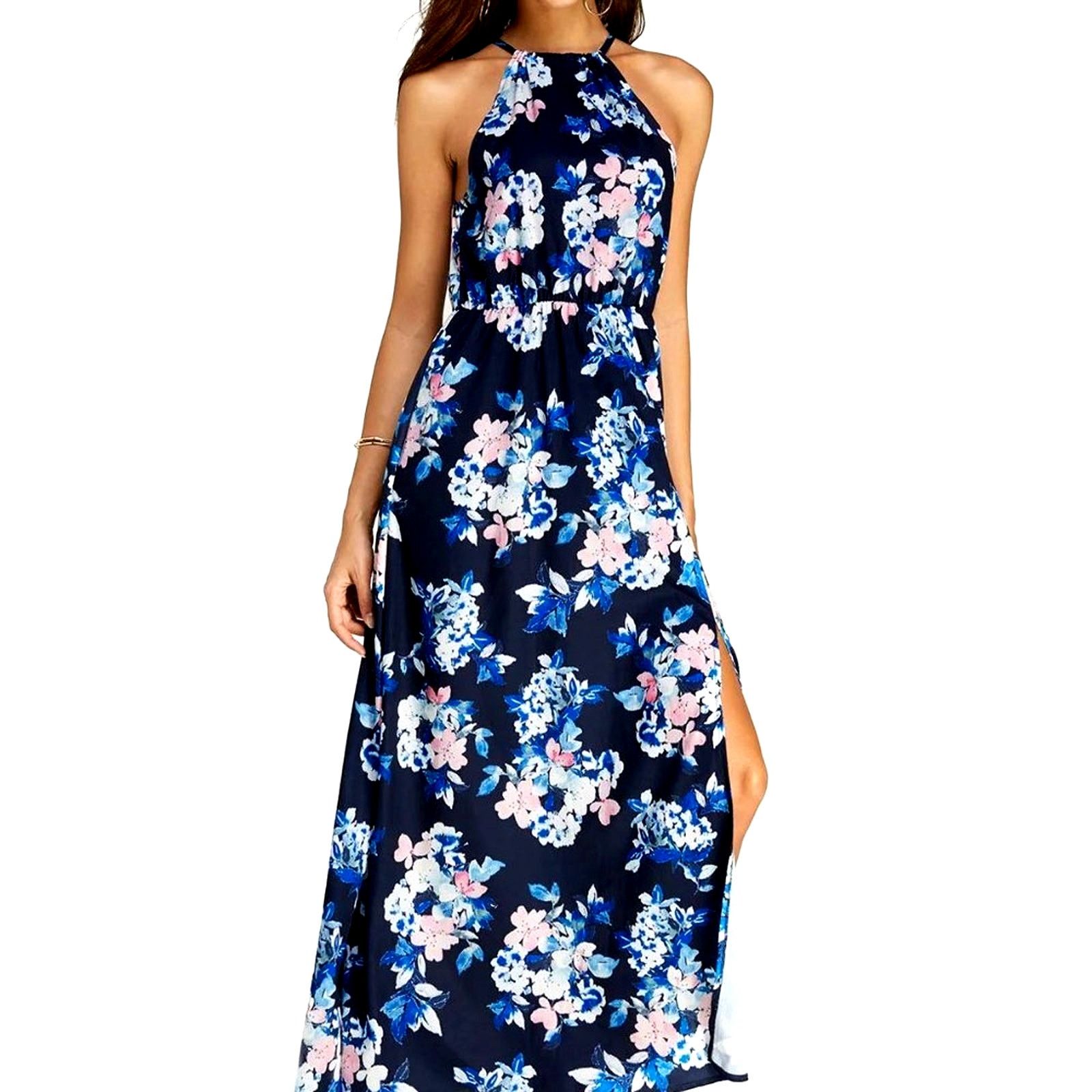 Other Floral Halter Split Maxi Dress In Navy By Miss Floral L Size L / US 10 / IT 46 - 6 Thumbnail