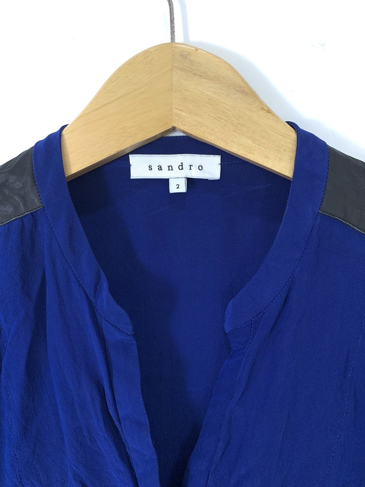 Sandro Loose blue blouse sandro with black faux leather Size M / US 6-8 / IT 42-44 - 3 Thumbnail