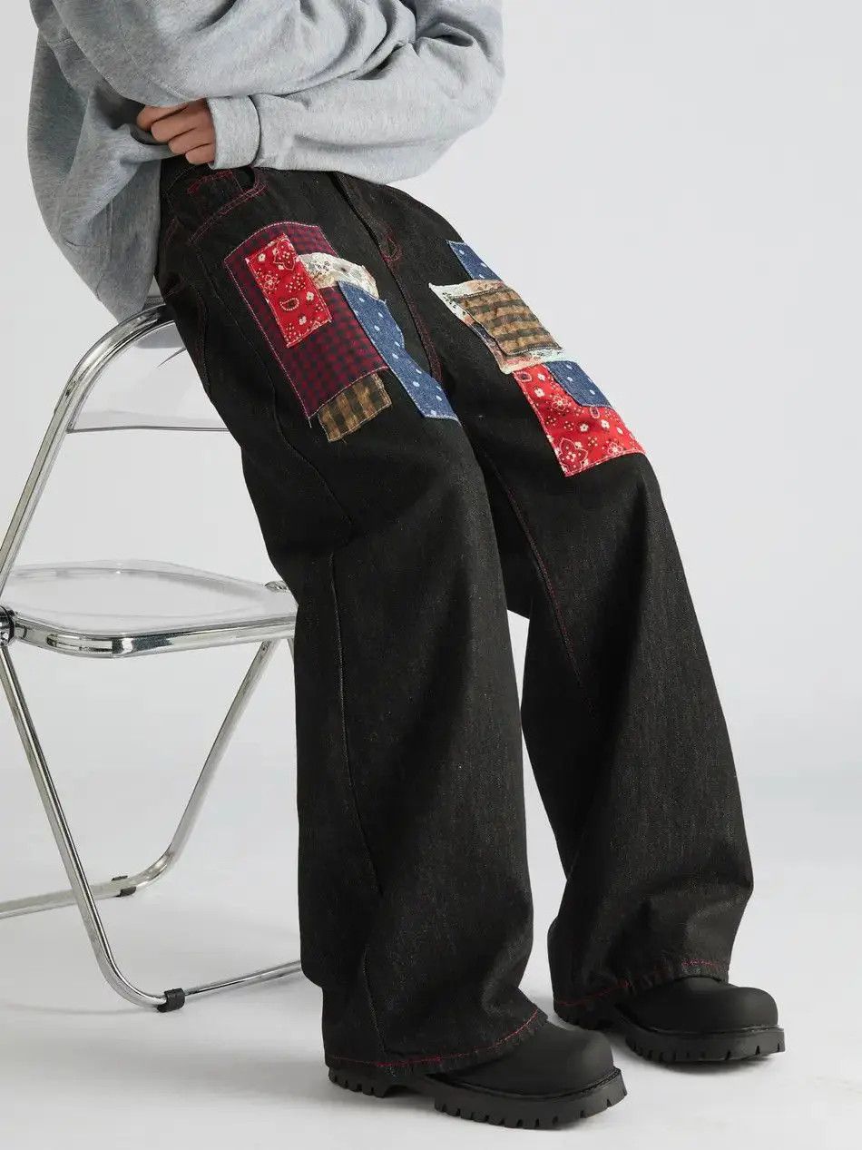 Japanese Brand Retro straight leg wide leg patchwork jeans Size US 32 / EU 48 - 5 Thumbnail