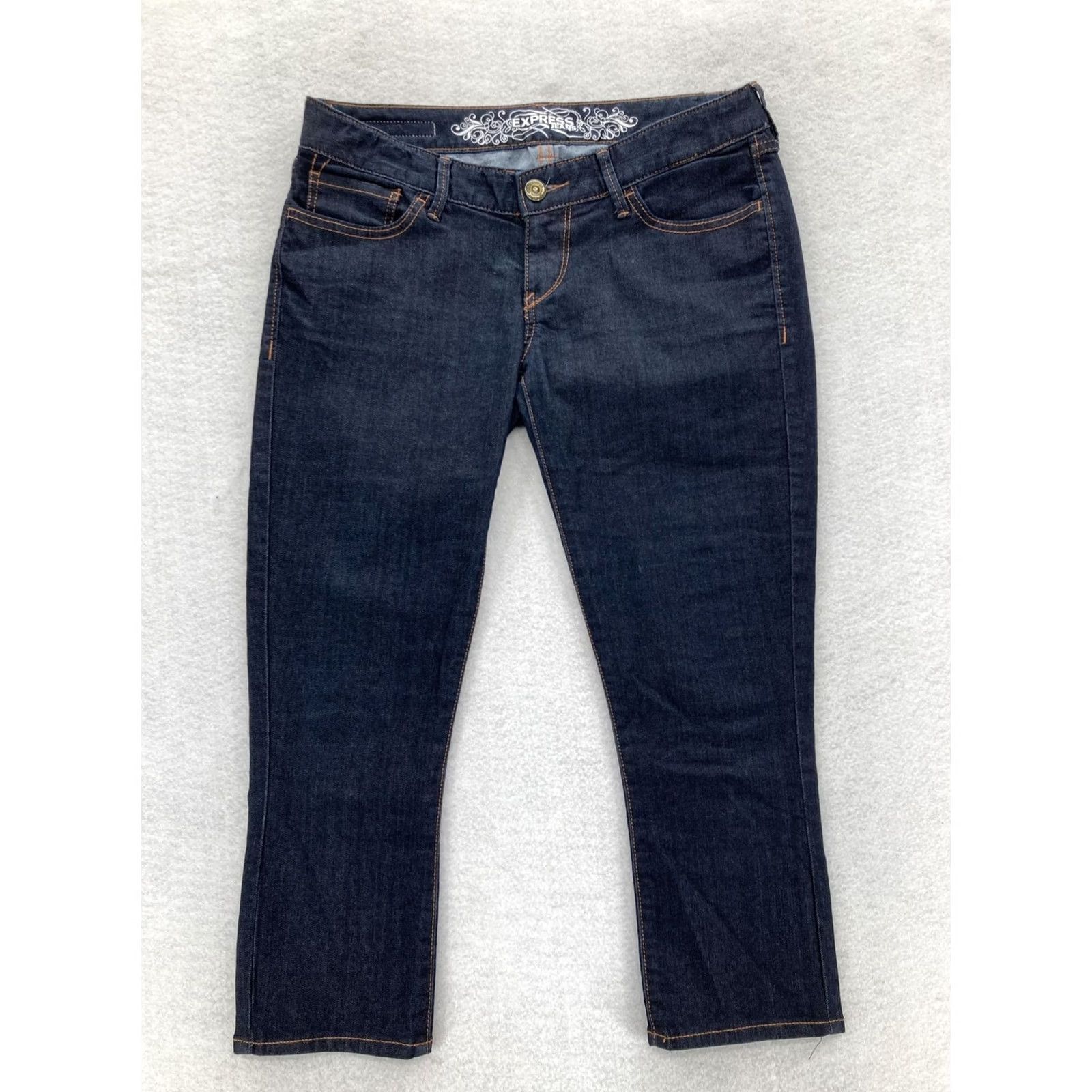 Express VINTAGE Express Jeans Womens 6 Dark Wash Crop Jean Legging Zelda Slim Ultra Low Rise Y2K Size 28" / US 6 / IT 42 - 2 Thumbnail