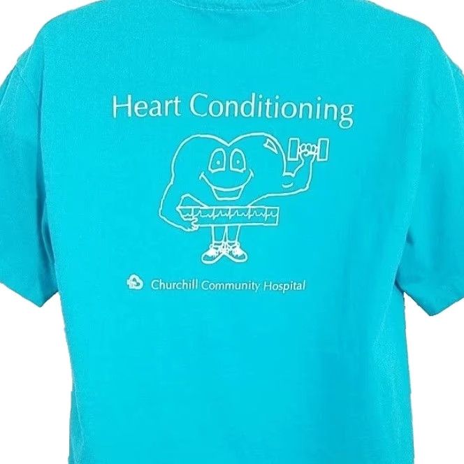 Hanes VINTAGE Hanes T-Shirt Heart Blue 90s Churchill Hospital Made In USA Large Mens Size US L / EU 52-54 / 3 - 2 Thumbnail