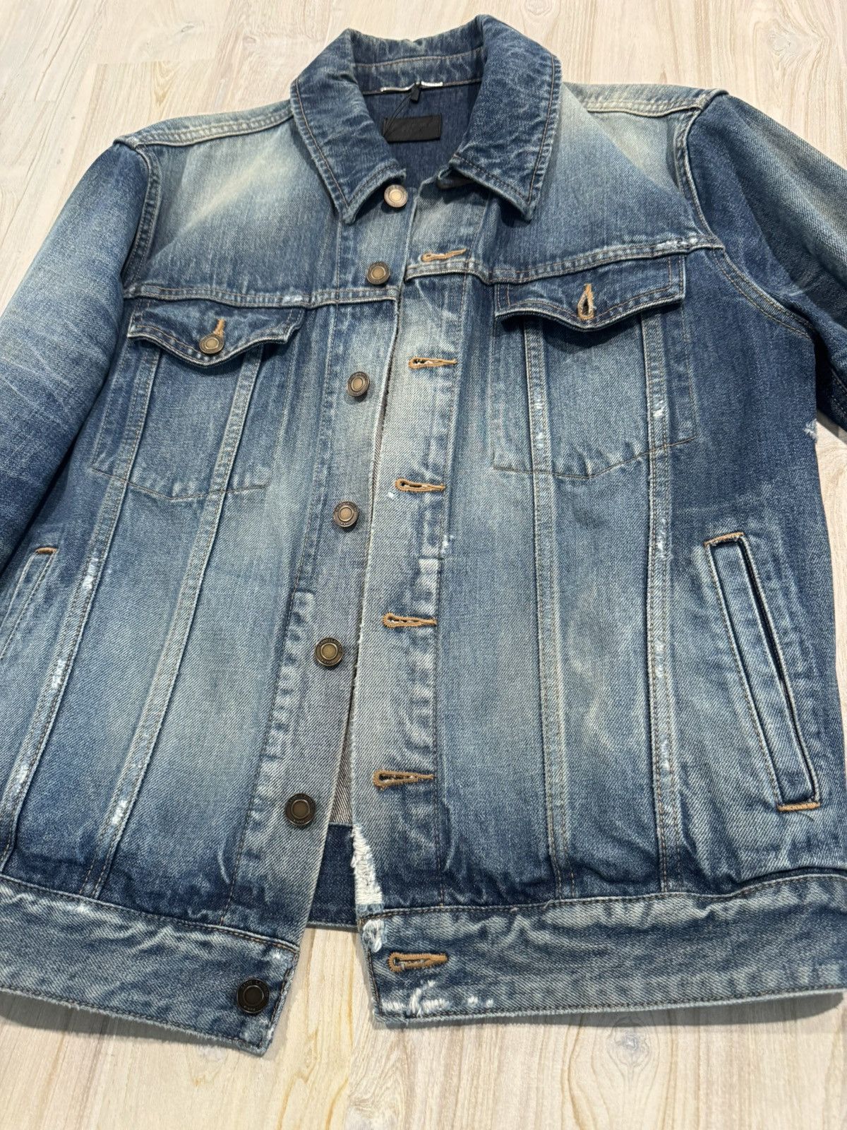 Saint Laurent Paris NWT Saint Laurent Destroyed Denim Jacket Size US M / EU 48-50 / 2 - 1 Thumbnail