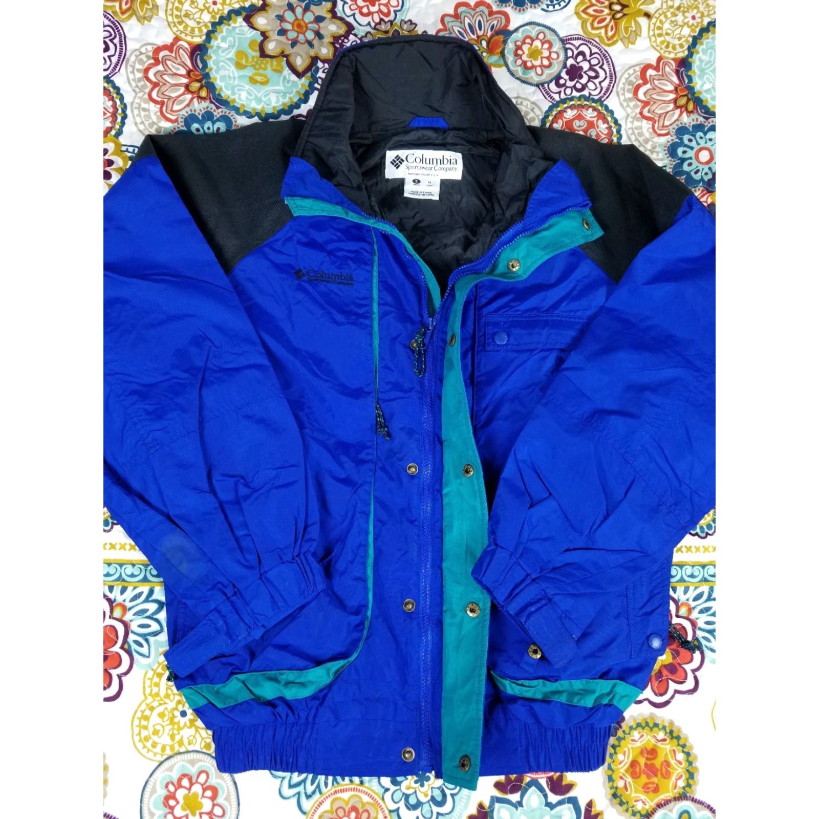 Vintage VINTAGE Columbia Powder Keg Windbreaker Jacket Mens Sz S Small Black Royal Blue Aqua Windbreaker Bomber Jacket Mens Sm Size US S / EU 44-46 / 1 - 2 Thumbnail