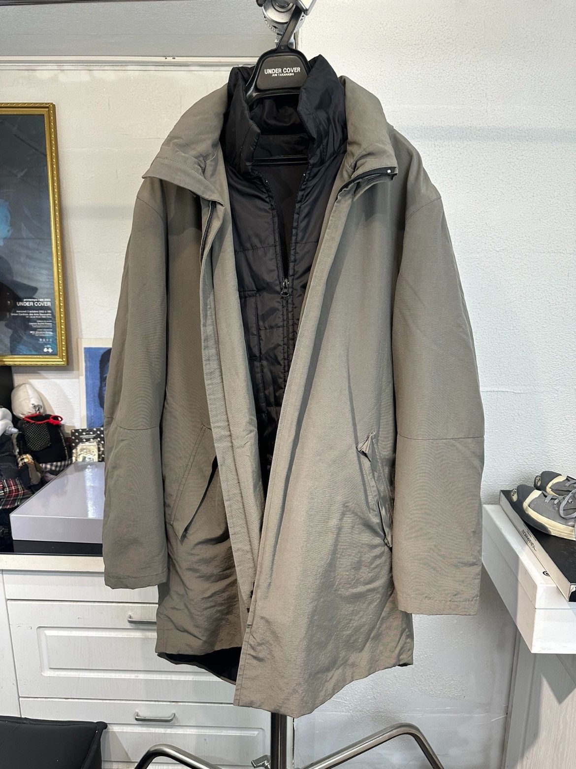 image of Yohji Yamamoto Aar Two For One Joint Oversize Fit Coat in Beige, Men's (Size Large)