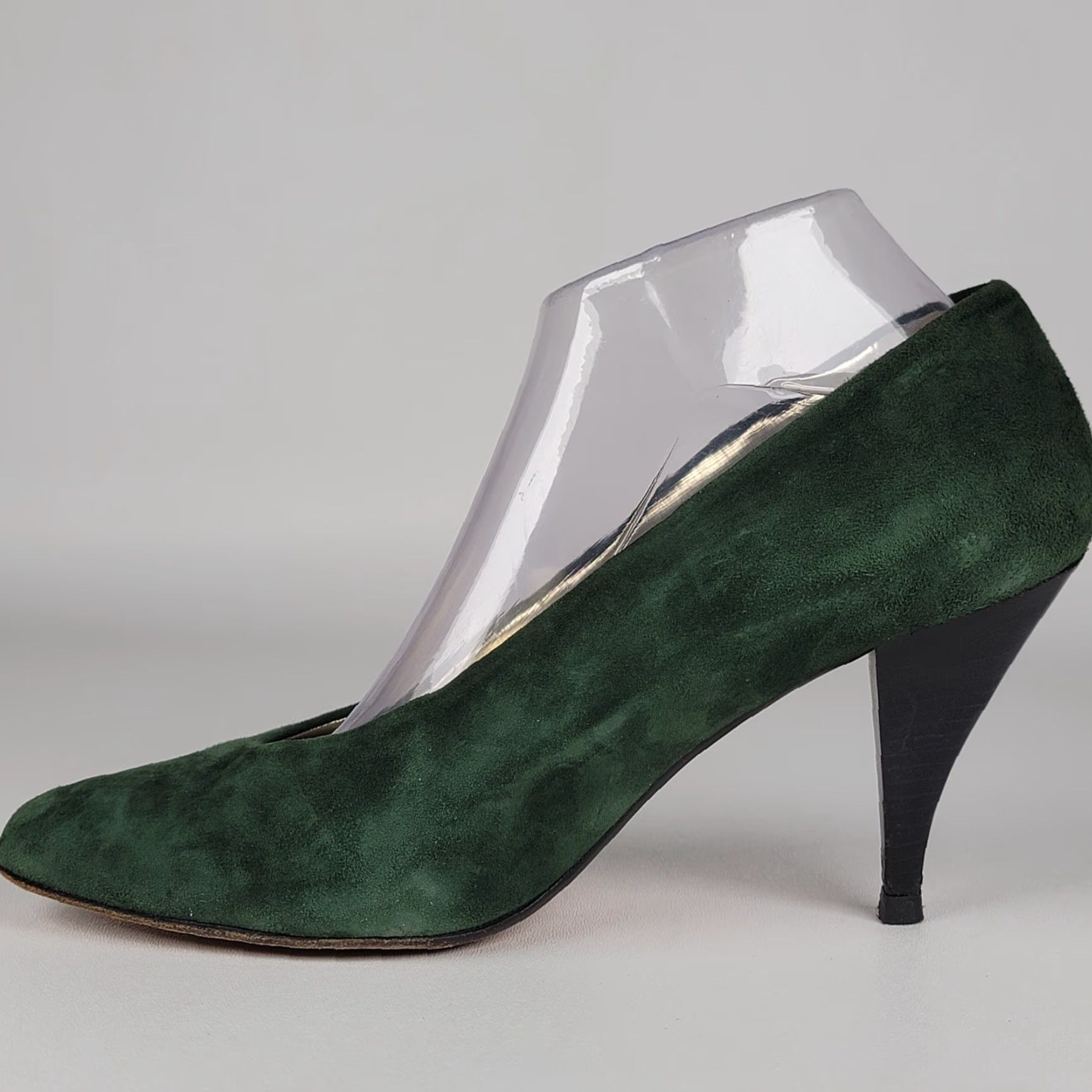Vintage VINTAGE Alfio Borgato Green Suede High Heel Pumps Cap Toe Women Pump 39 Brown Cap Toe Almond Slip On High Heel 3-3.9in Size ONE SIZE - 5 Thumbnail