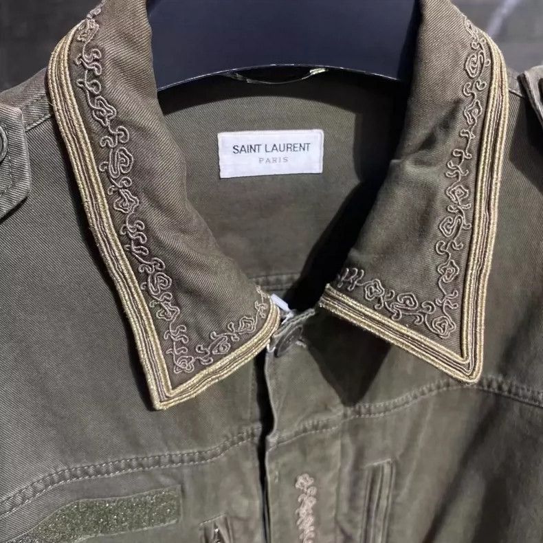 Saint Laurent Paris Saint Laurent Military Green Embroidered Jacket Size US L / EU 52-54 / 3 - 4 Thumbnail