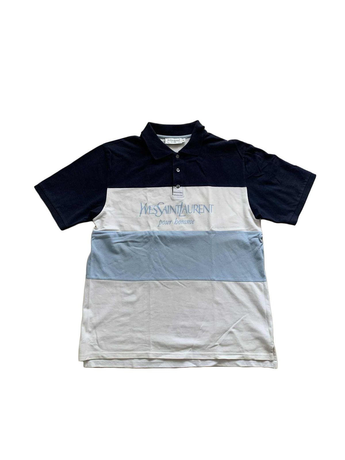 Vintage YSL Yves Saint Laurent Vintage Spellout Striped Polo Shirt Size US XL / EU 56 / 4 - 1 Thumbnail