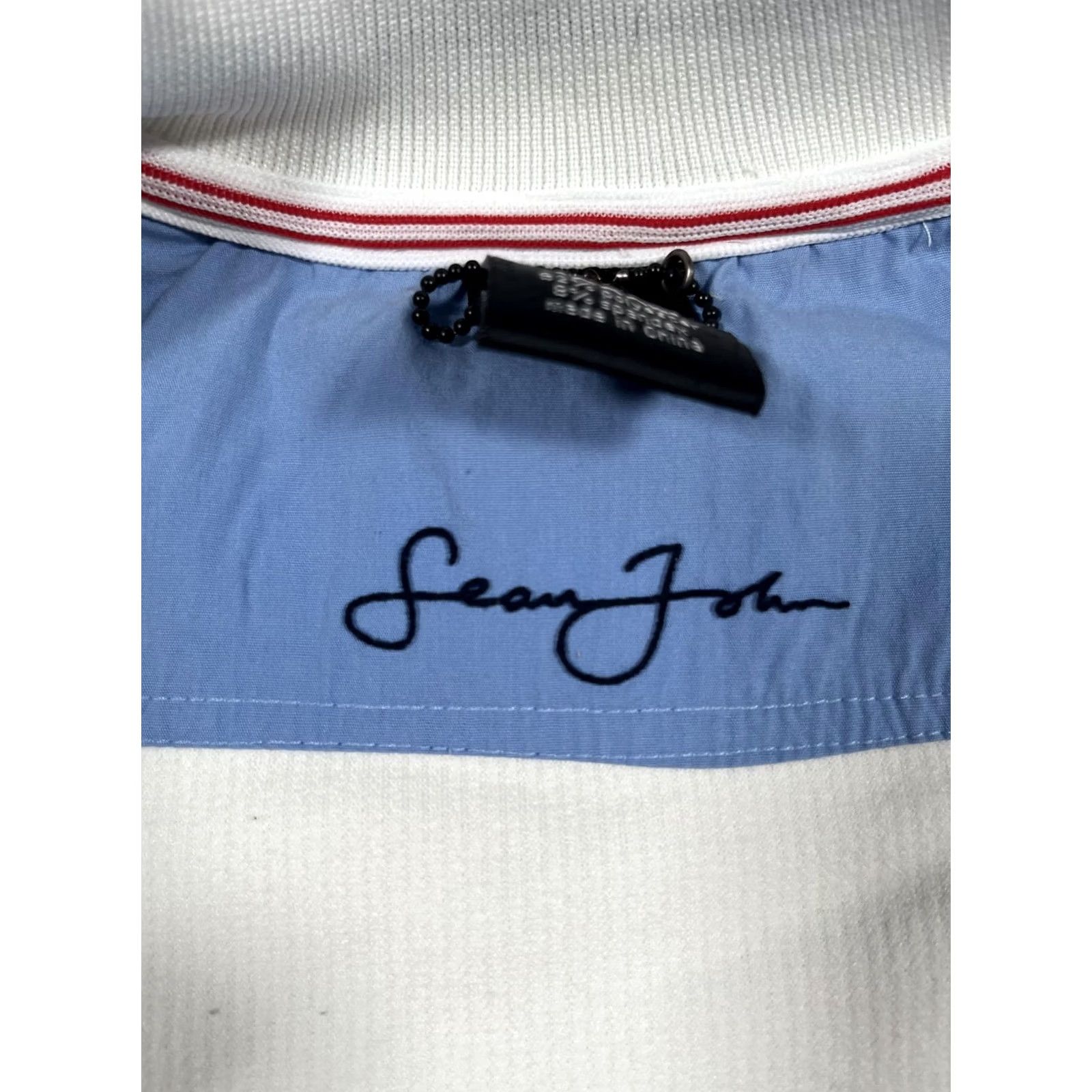Sean John VINTAGE Sean John Jacket Mens 3XL White Blue Short Sleeve Full Zip Track Retro Size US 39 - 7 Thumbnail