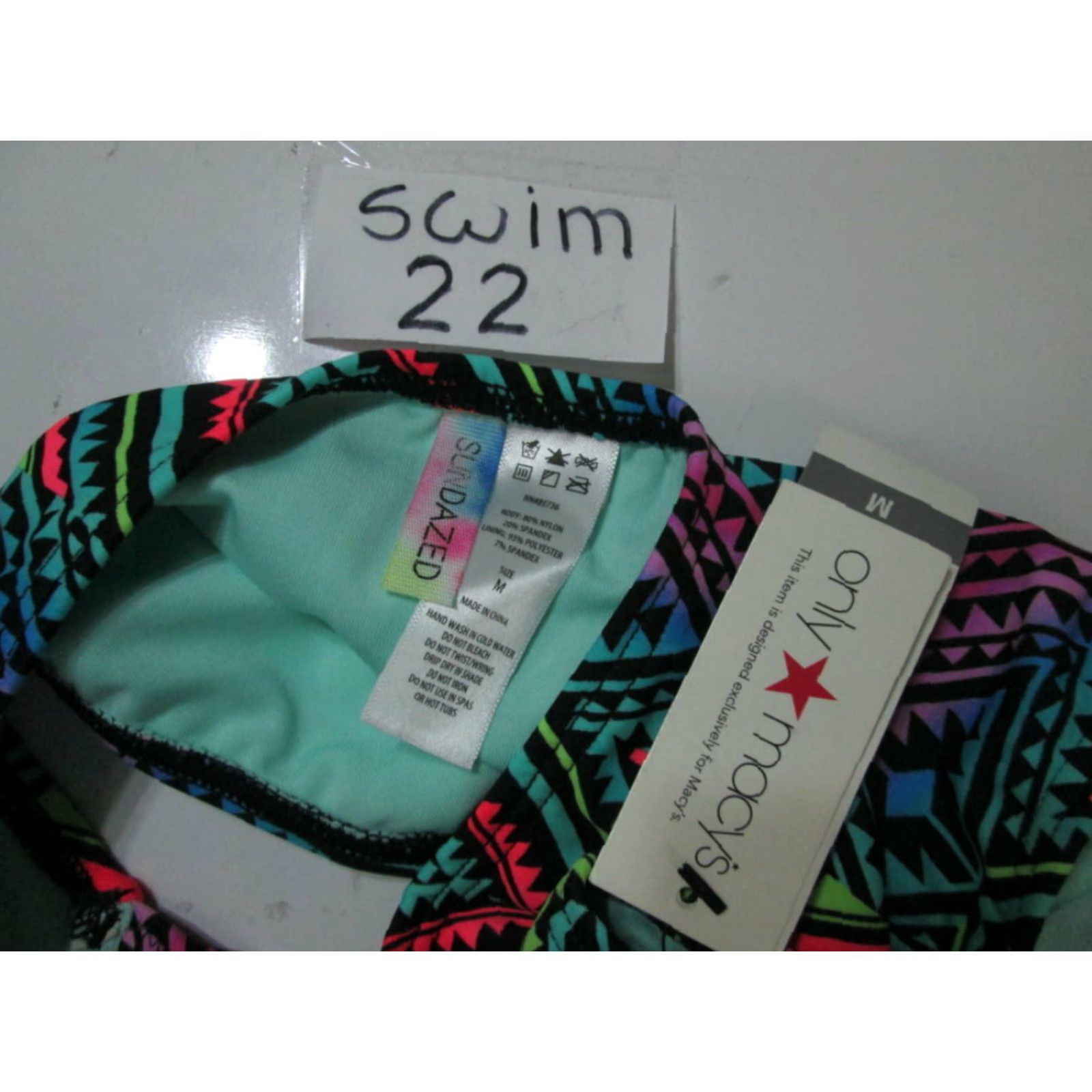 Vintage NWT Only Macys Womens Size M Bikini Bottom Black Multi Hipster Ruched Side Swim Size 32" / US 10 / IT 46 - 5 Thumbnail