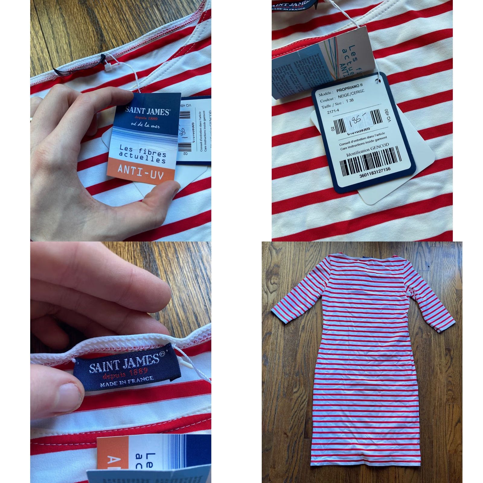 Saint James Saint James Dress Womens 6 Nautical Striped 3/4 Sleeve Propriano Multicolor Short Dress NWT France Size M / US 6-8 / IT 42-44 - 8 Thumbnail