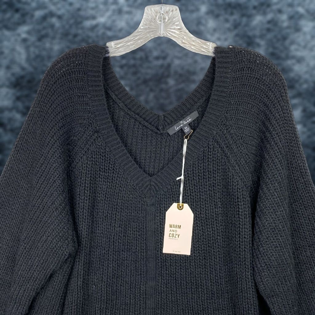Vintage Love Tree Sweater 3X Black Oversized V-Neck Cable-Knit Pullover Women's Winter Knit Sweater NWT Size XXL / US 16-18 / IT 52-54 - 1 Thumbnail