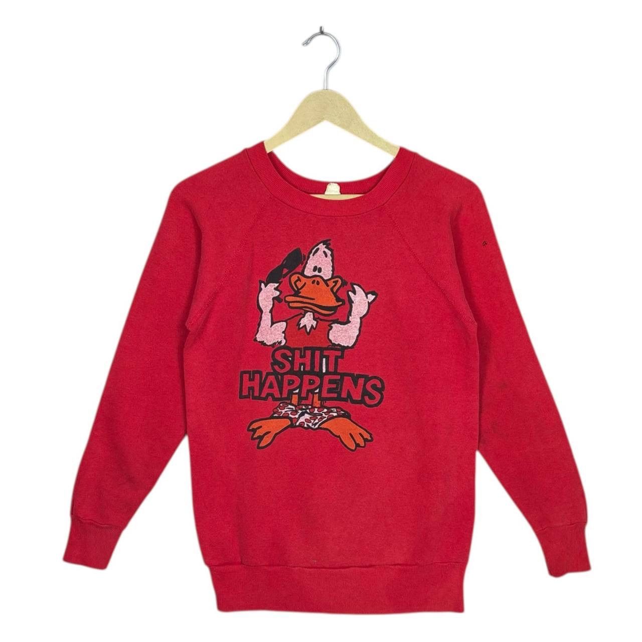Vintage Vtg 80s Shit Happens Duck Sweatshirt Red Raglan USA Made Size US S / EU 44-46 / 1 - 1 Thumbnail