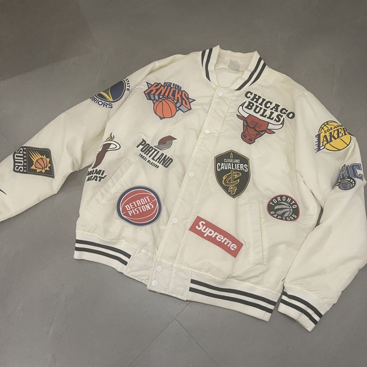 image of Supreme Nike Nba Teams Warm Up Bomber Track Jacket in White, Men's (Size Medium)