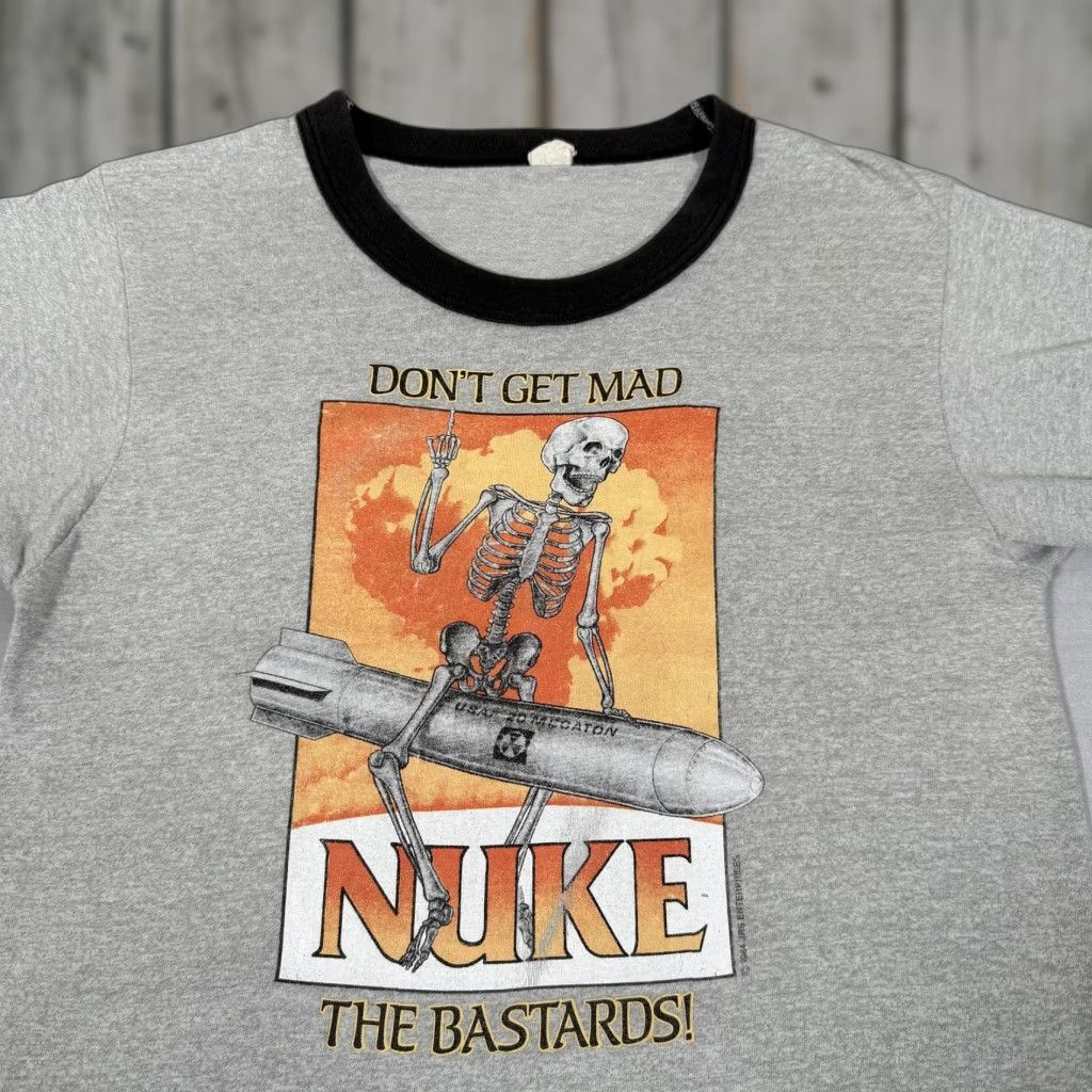 Vintage VINTAGE screen stars Nuke The Bastards Shirt Men Small Gray Ringer Skeleton 80s Graphic Print Size US S / EU 44-46 / 1 - 1 Thumbnail