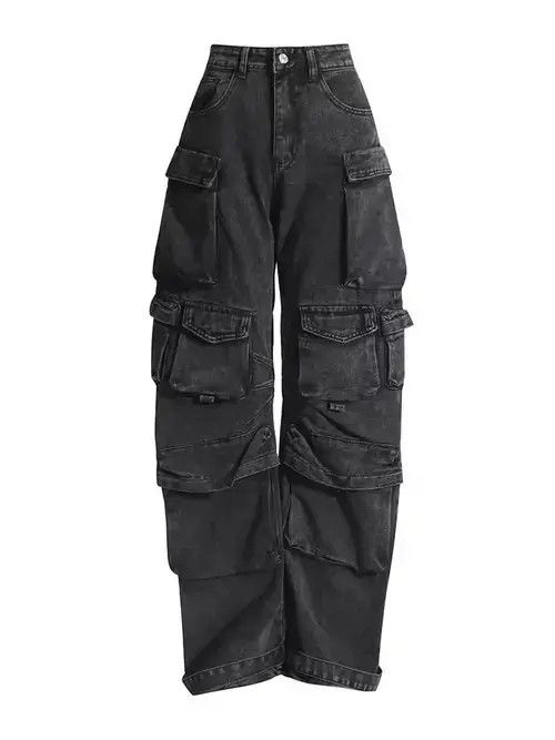 Other High Waist Patchwork Pockets Solid Minimalist Denim Trousers Size US 27 - 2 Thumbnail
