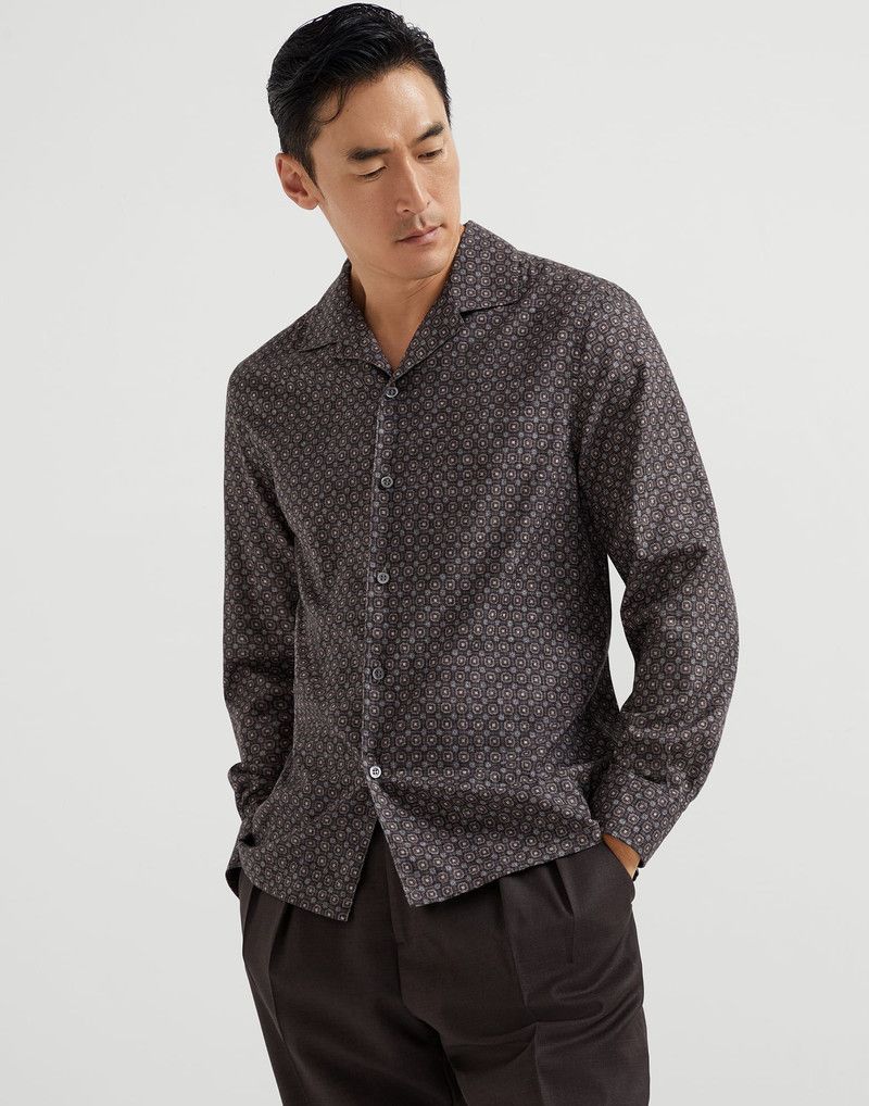 Brunello Cucinelli o1y0526 Patterned Shirt in Brown/Gray Size US M / EU 48-50 / 2 - 1 Thumbnail