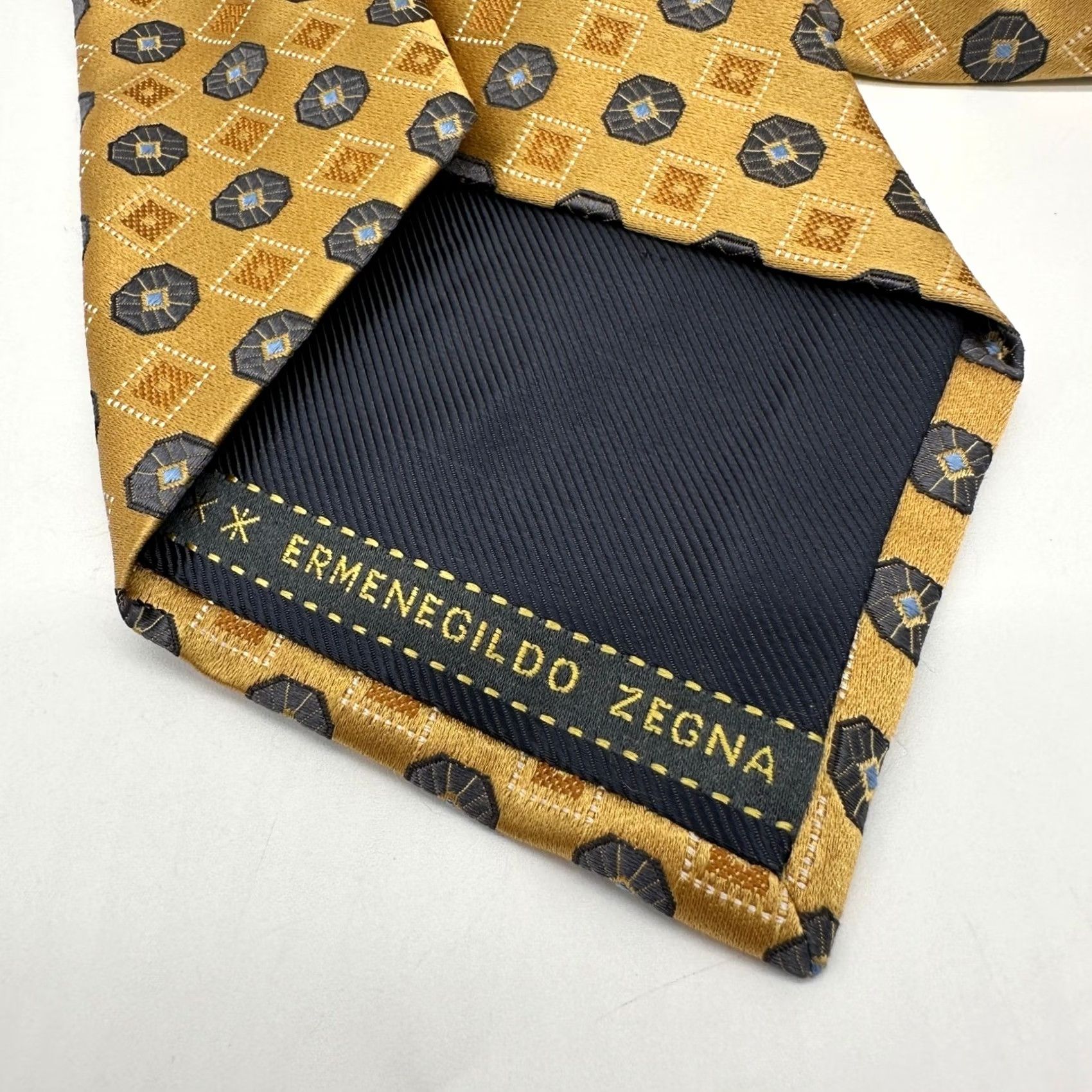Ermenegildo Zegna Ermenegildo Zegna Silk Necktie Mens One Size Yellow Geometric Tie Made In Italy Size ONE SIZE - 3 Thumbnail