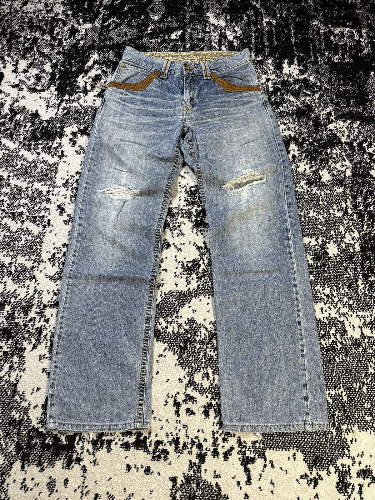 If Six Was Nine 2000s Vintage Edwin XV Distressed Rusty Jeans Sky Blue Size US 30 / EU 46 - 1 Thumbnail