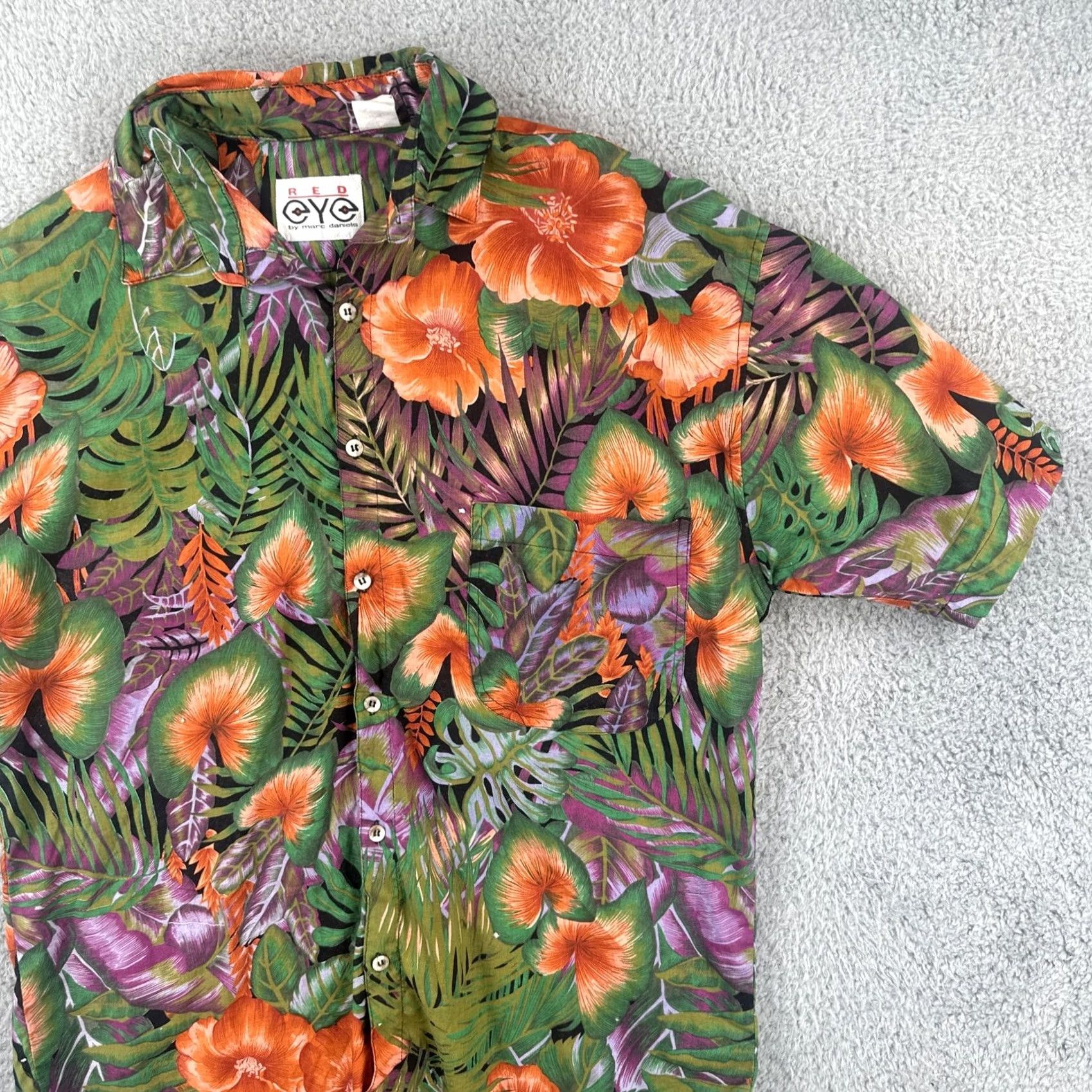 Vintage VINTAGE Red Eye By Marc Daniel’s Mens M Button Up Floral Hawaiian Camp Shirt EUC Size US L / EU 52-54 / 3 - 5 Thumbnail