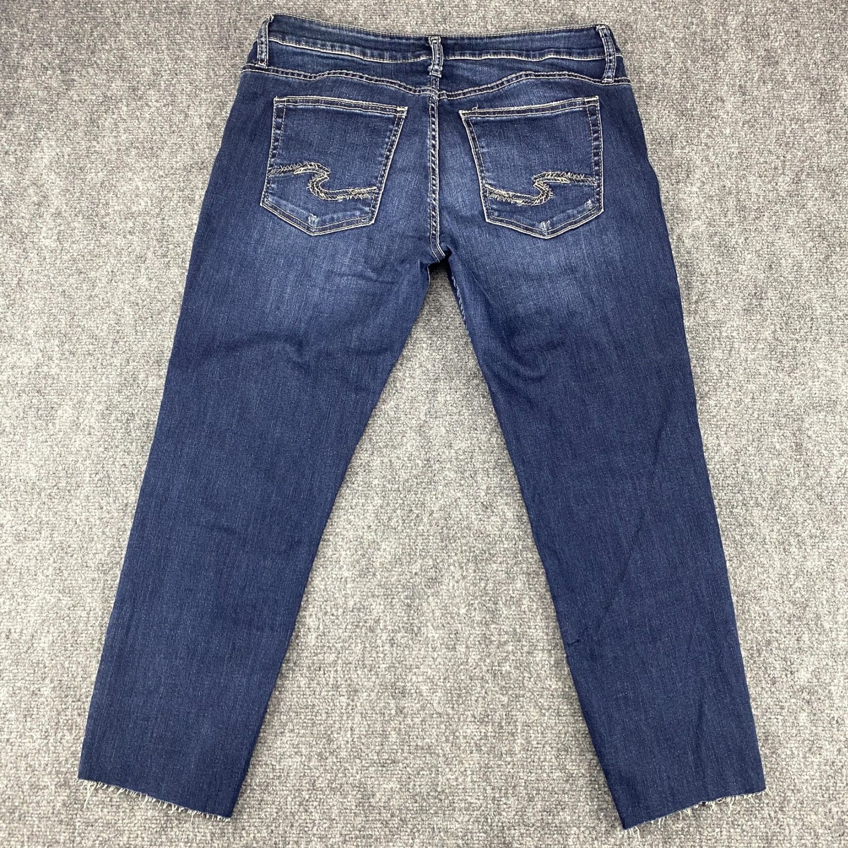 Silver Jeans Co. Silver Jeans Co Jeans Womens 33 Blue Slim Straight Ankle Cropped Distressed Raw Hem Embroidered Pockets Zipper Fly Womens Jeans Size 24" / US 00 / IT 34 - 3 Thumbnail