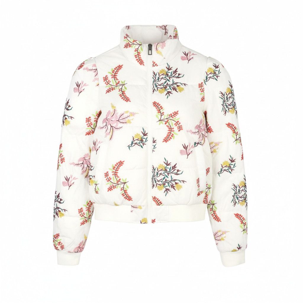 Desigual PADDED NICOLE XS White Embroidered Leafs Jacket 88711 Size XS / US 0-2 / IT 36-38 - 1 Thumbnail