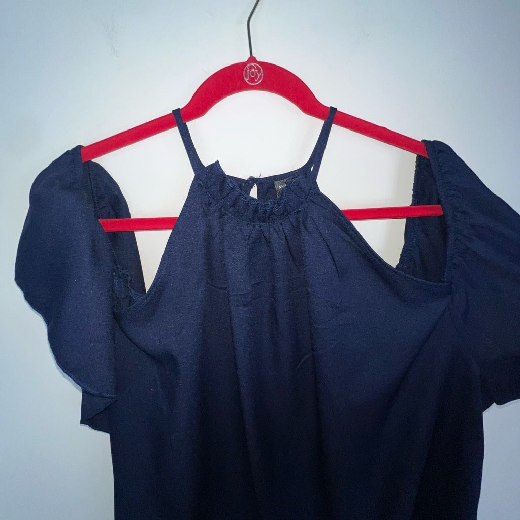 Shein SHEIN Navy Cold Shoulder Button Neck Blouse Size 4XL / US 24-26 - 3 Thumbnail