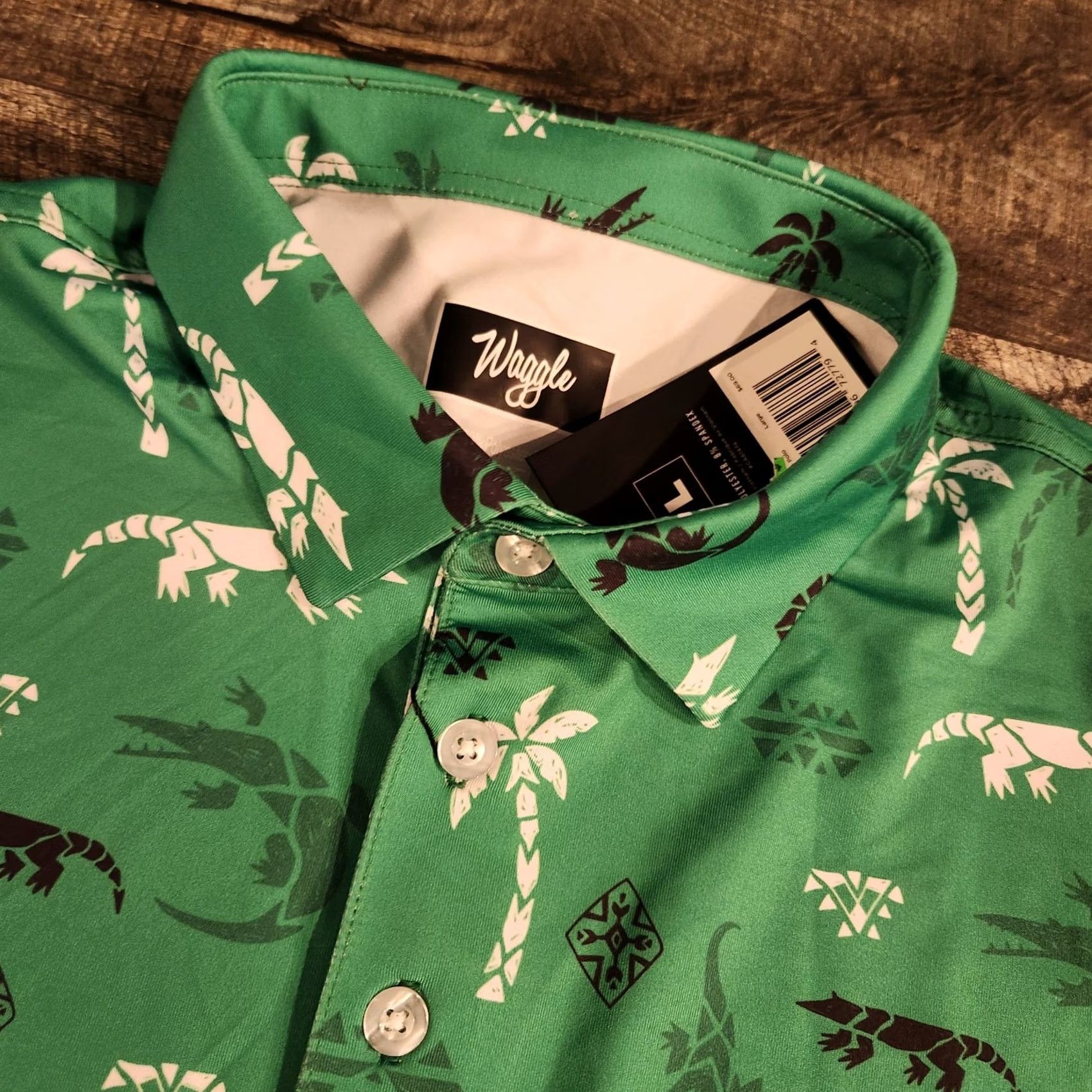 Vintage Waggle Shirt Mens L Golf Polo Aligator Palms AOP Performance Florida New Size US L / EU 52-54 / 3 - 4 Thumbnail