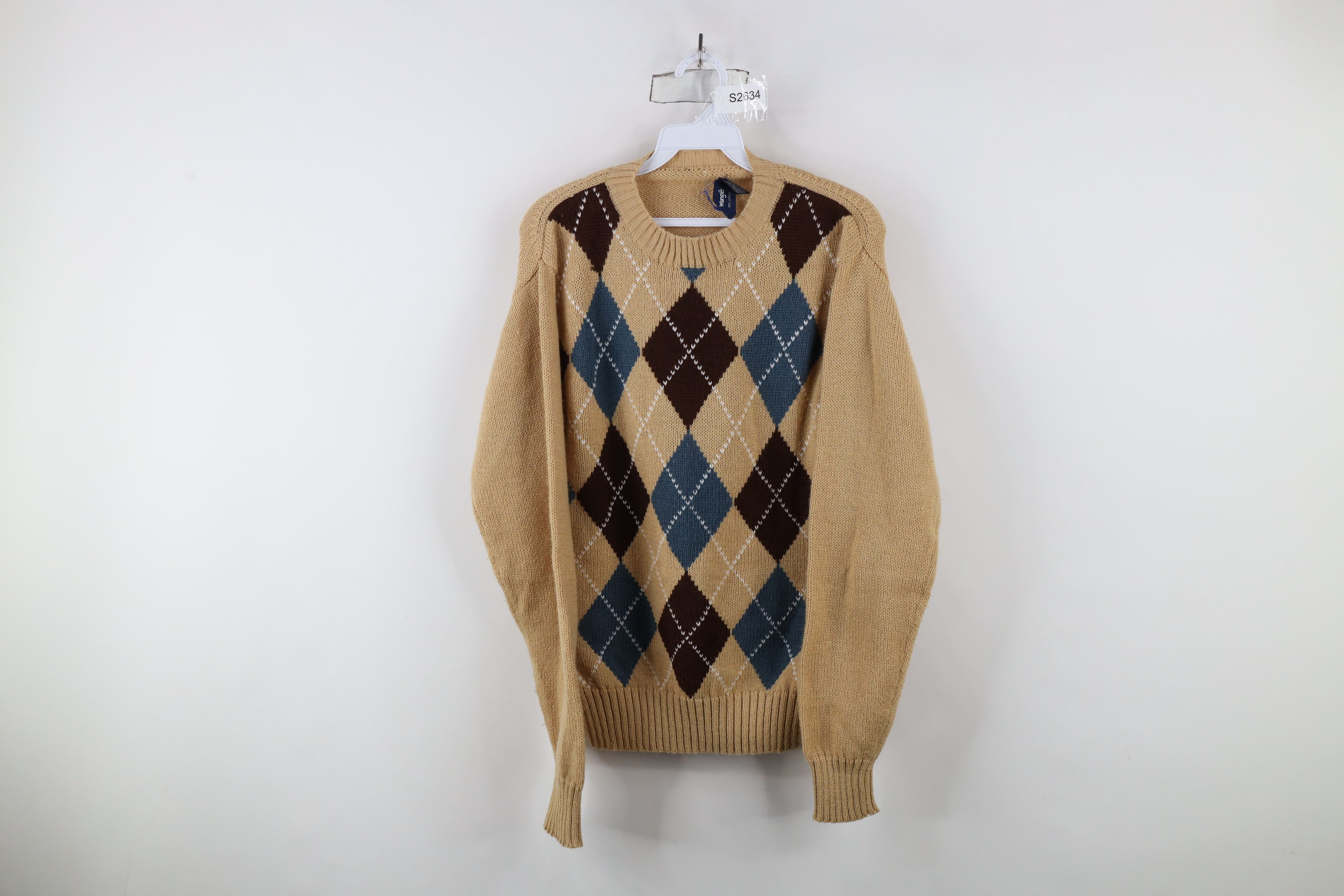 Vintage × Wrangler Vintage 70s 80s Wrangler Diamond Knit Crewneck Sweater Beige Size US M / EU 48-50 / 2 - 1 Thumbnail