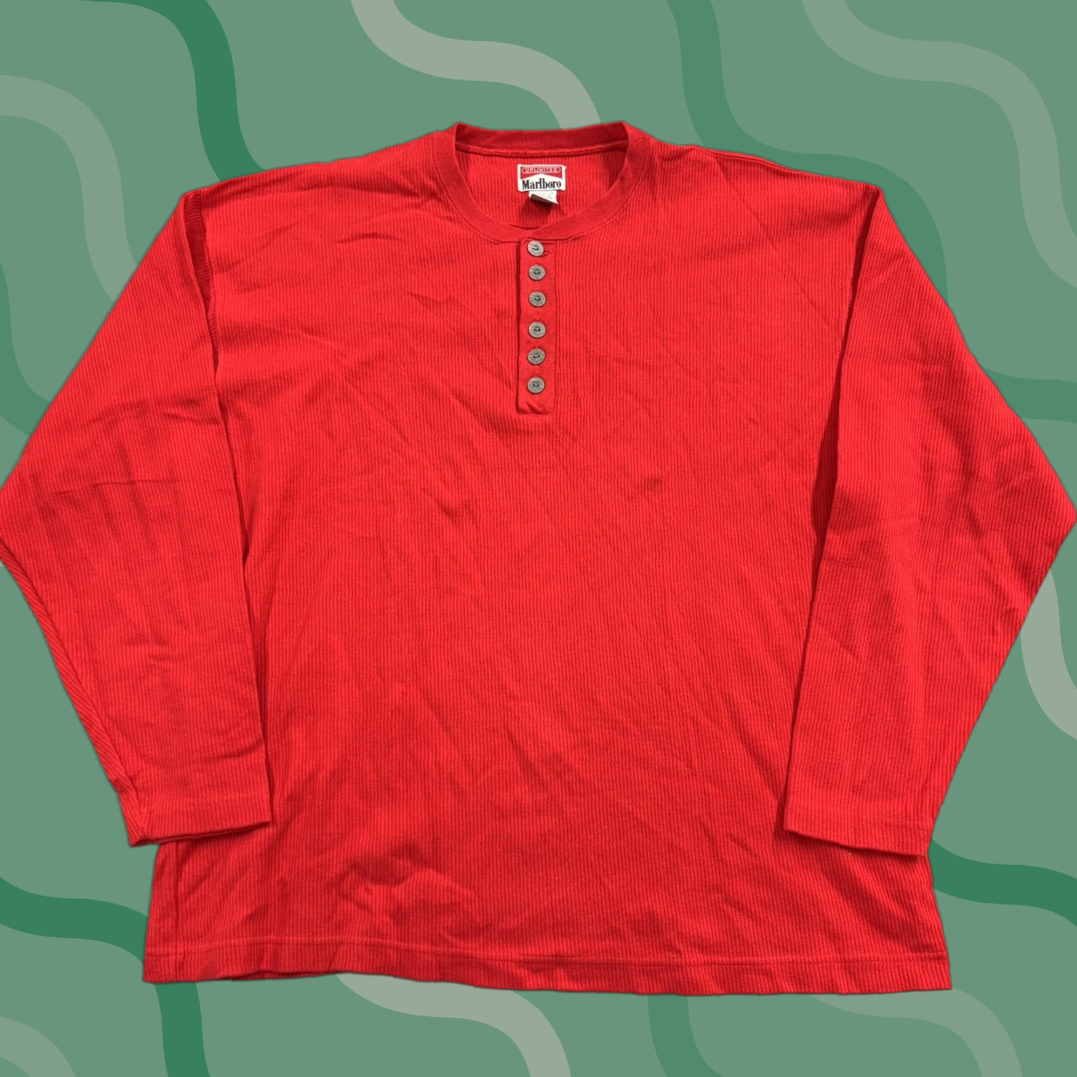 Marlboro VINTAGE Marlboro Shirt Mens XL Red Thermal Henley Long Sleeve Made USA 90s Size US XL / EU 56 / 4 - 1 Thumbnail