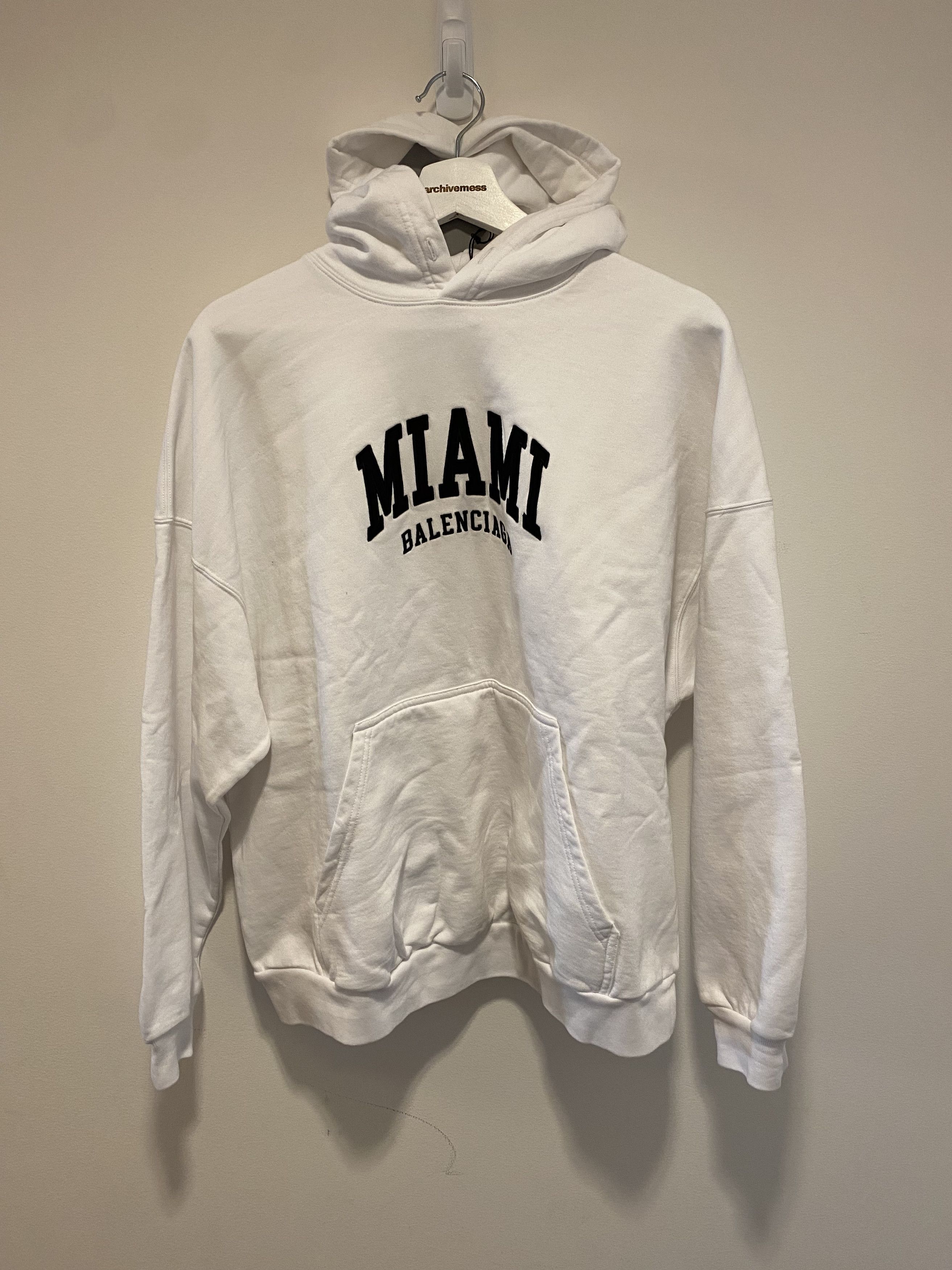 image of Balenciaga Miami Pullover Logo Hoodie in White, Men's (Size Small)