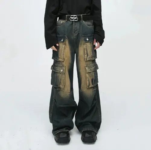 VIBE Retro washed distressed workwear loose wide leg jeans Size US 32 / EU 48 - 5 Thumbnail