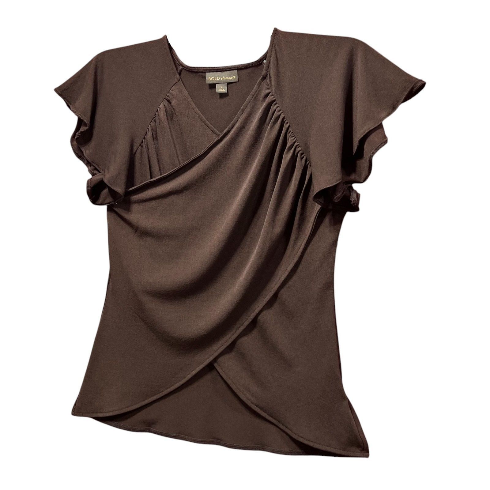 Other Bold Elements - Women's V-Neck Short Sleeve Blouse - Brown - Size S / US 4 / IT 40 - 12 Thumbnail