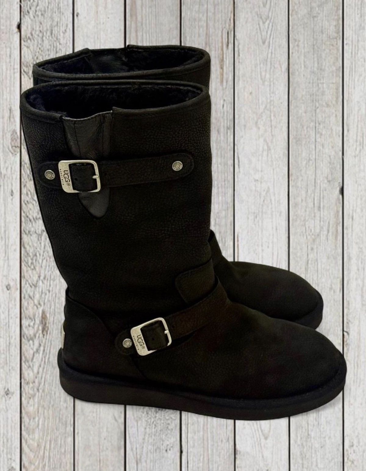 Ugg $240 UGG Sutter Leather Moto Boots - Black | Size: 9 Size US 9 / IT 39 - 4 Thumbnail